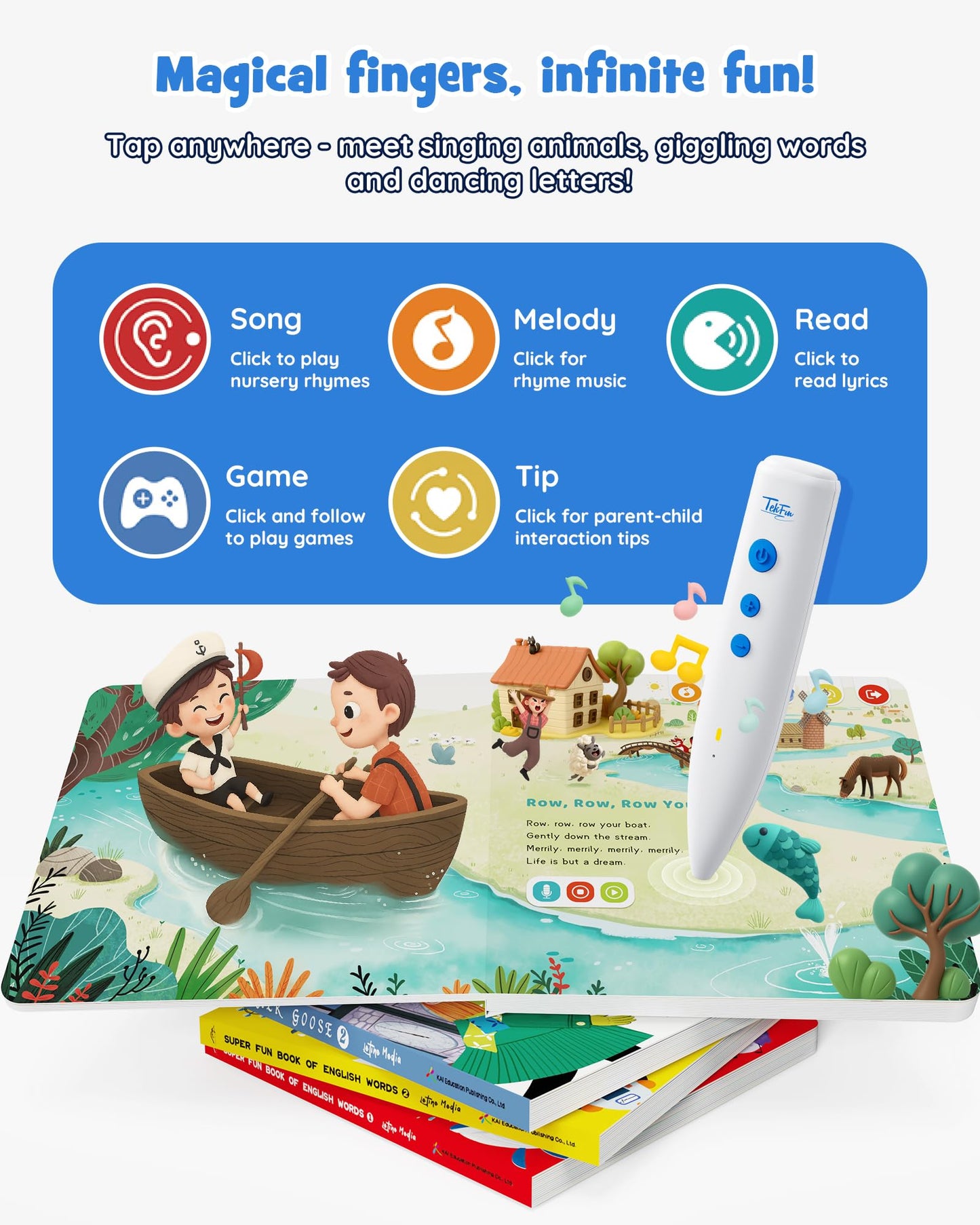 TEKFUN Musical Word Talking Pen Set – Interactive Reading for Toddlers and Kids