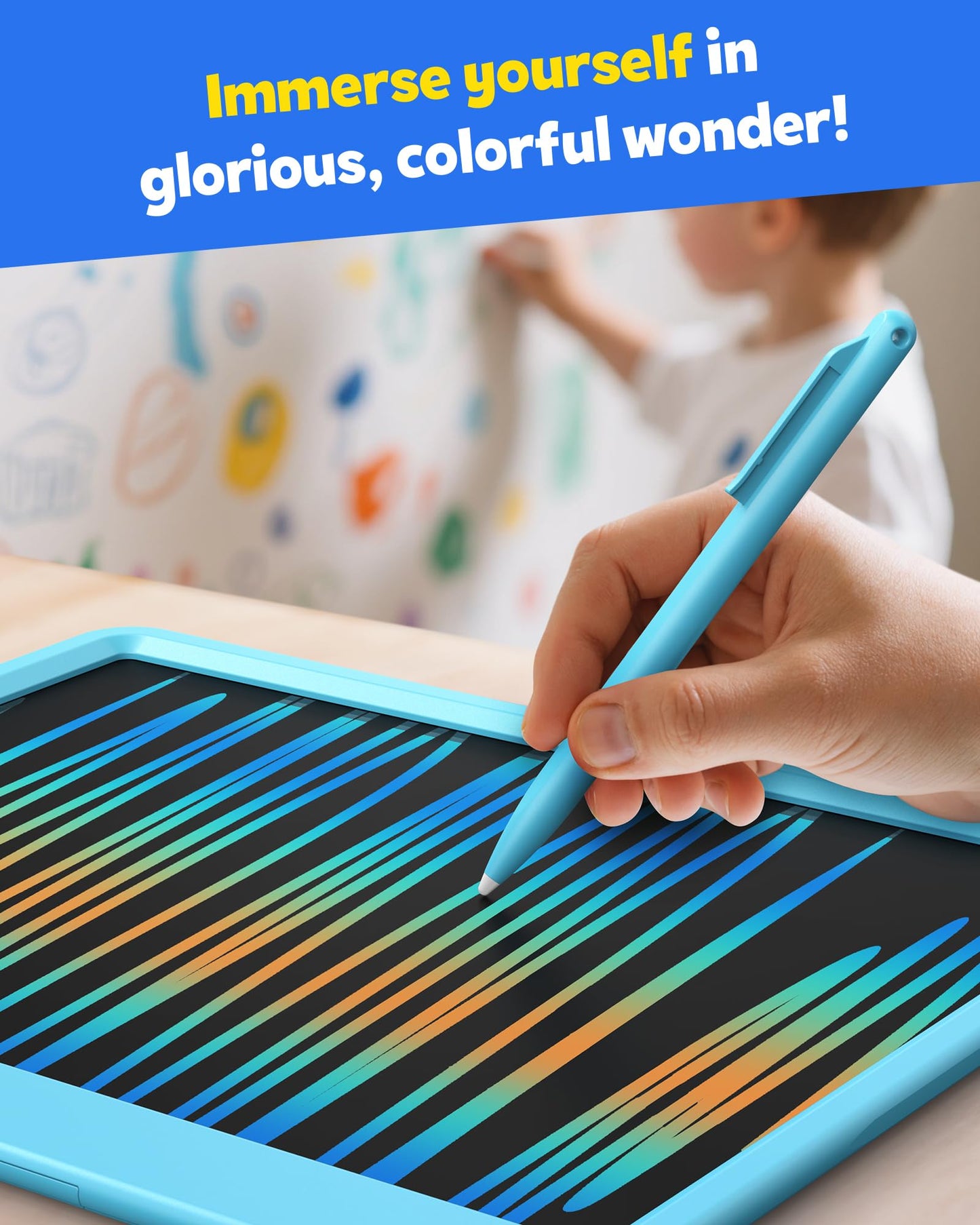 TEKFUN 12-Inch LCD Writing Tablet for Kids — Mess-Free Doodle Board (Blue)