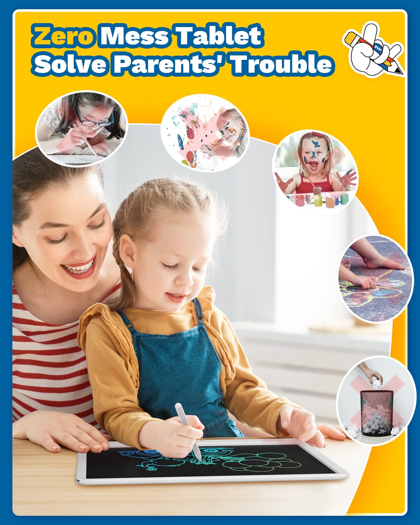 TEKFUN 15-Inch LCD Writing Tablet – Easter Gifts for Kids, Age 8+, Erasable Drawing Board