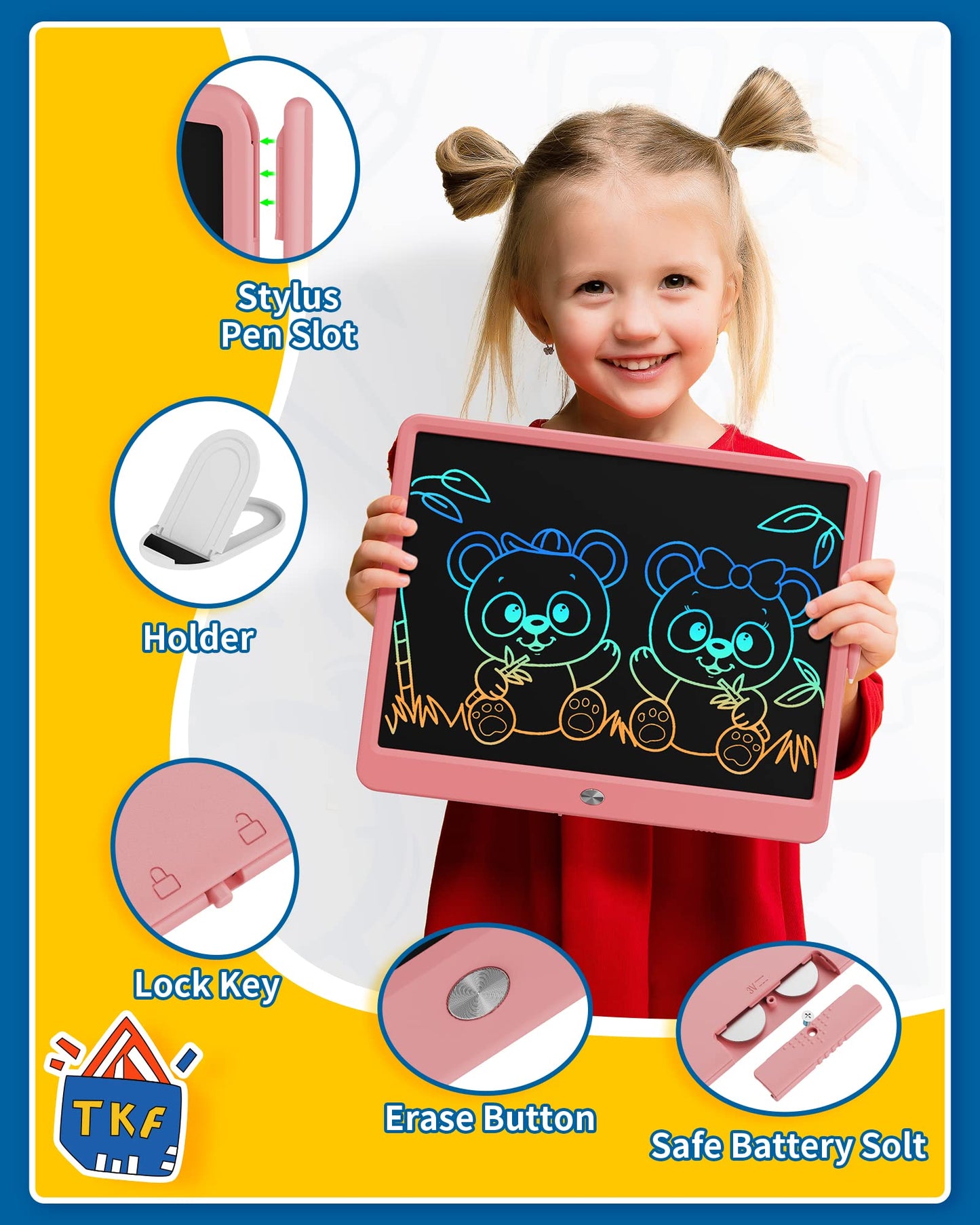 TEKFUN 15-Inch LCD Writing Tablet for Teens & Kids – Pink Doodle Board Gift