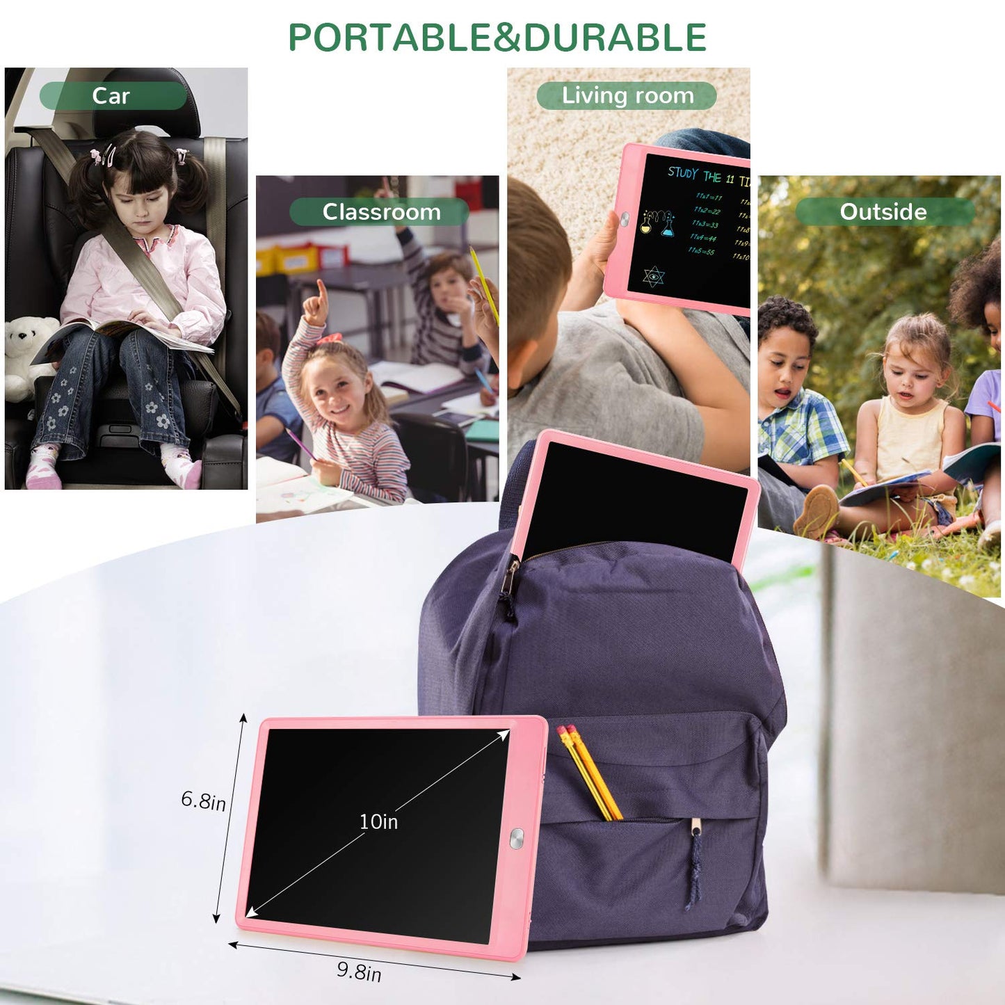 TEKFUN 10-Inch LCD Writing Tablet for Kids – Mess-Free Pink Doodle Board