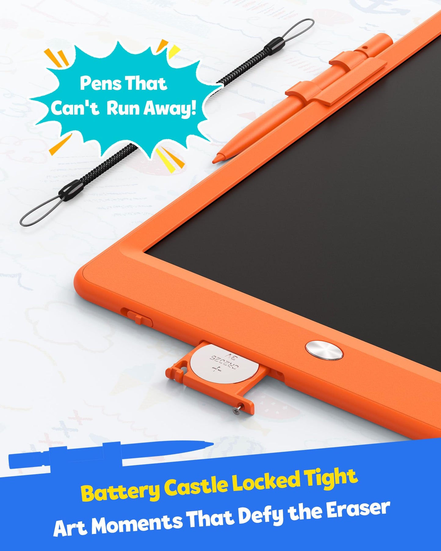 TEKFUN 10-In LCD Writing Tablet for Kids – Mess-Free Doodle Board with Anti-Lost Stylus (Orange)