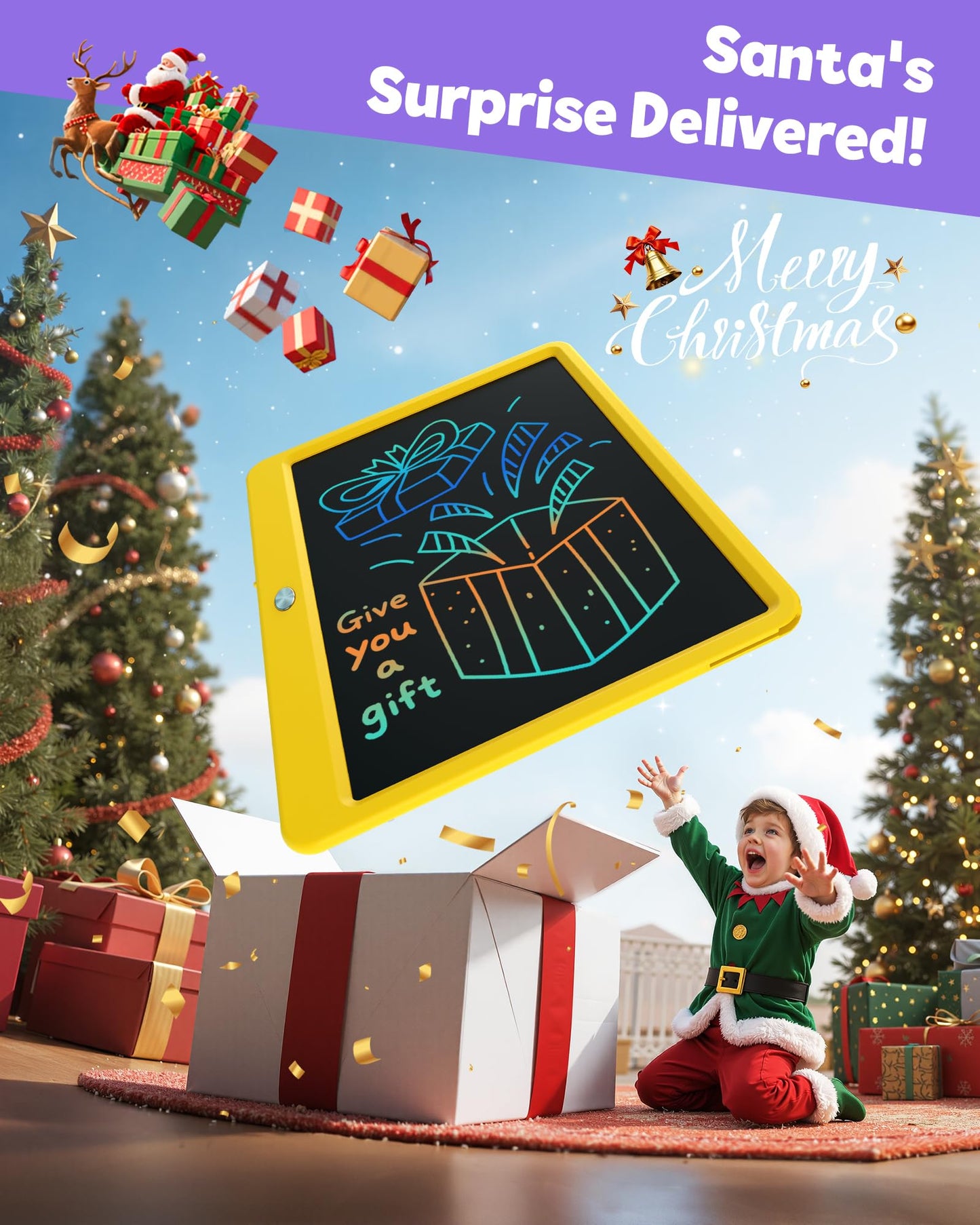 TEKFUN 12-Inch LCD Writing Tablet – Doodle Board for Kids (Yellow)