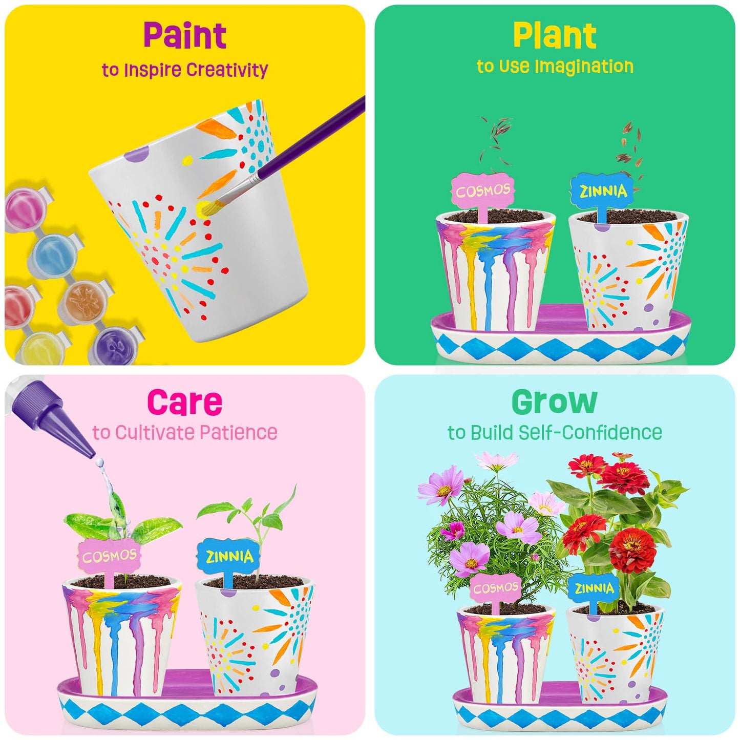 Tekoly 4-set Paint & Plant Flower Gardening Kit for Kids (Ages 5–12) – Creative Arts & Gardening Gift