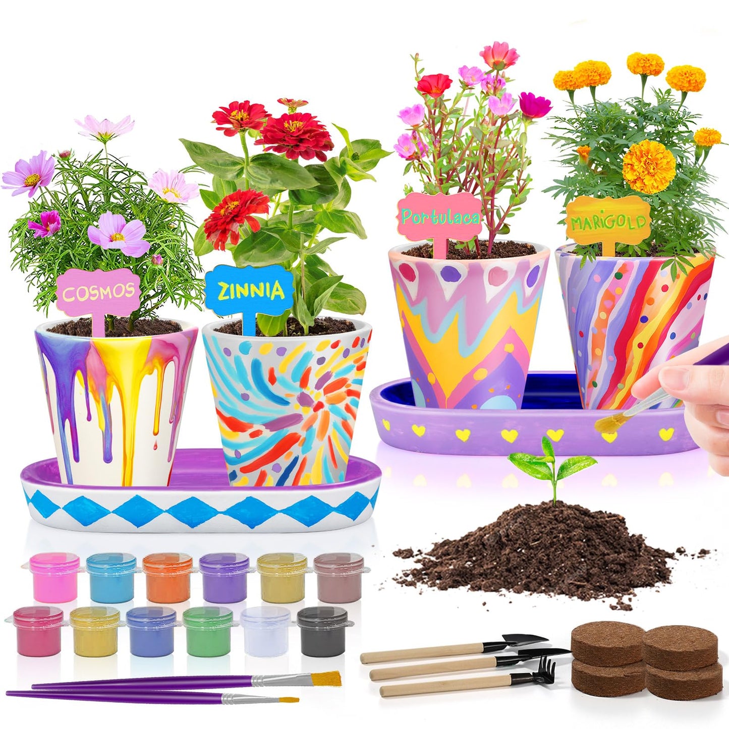 Tekoly 4-set Paint & Plant Flower Gardening Kit for Kids (Ages 5–12) – Creative Arts & Gardening Gift