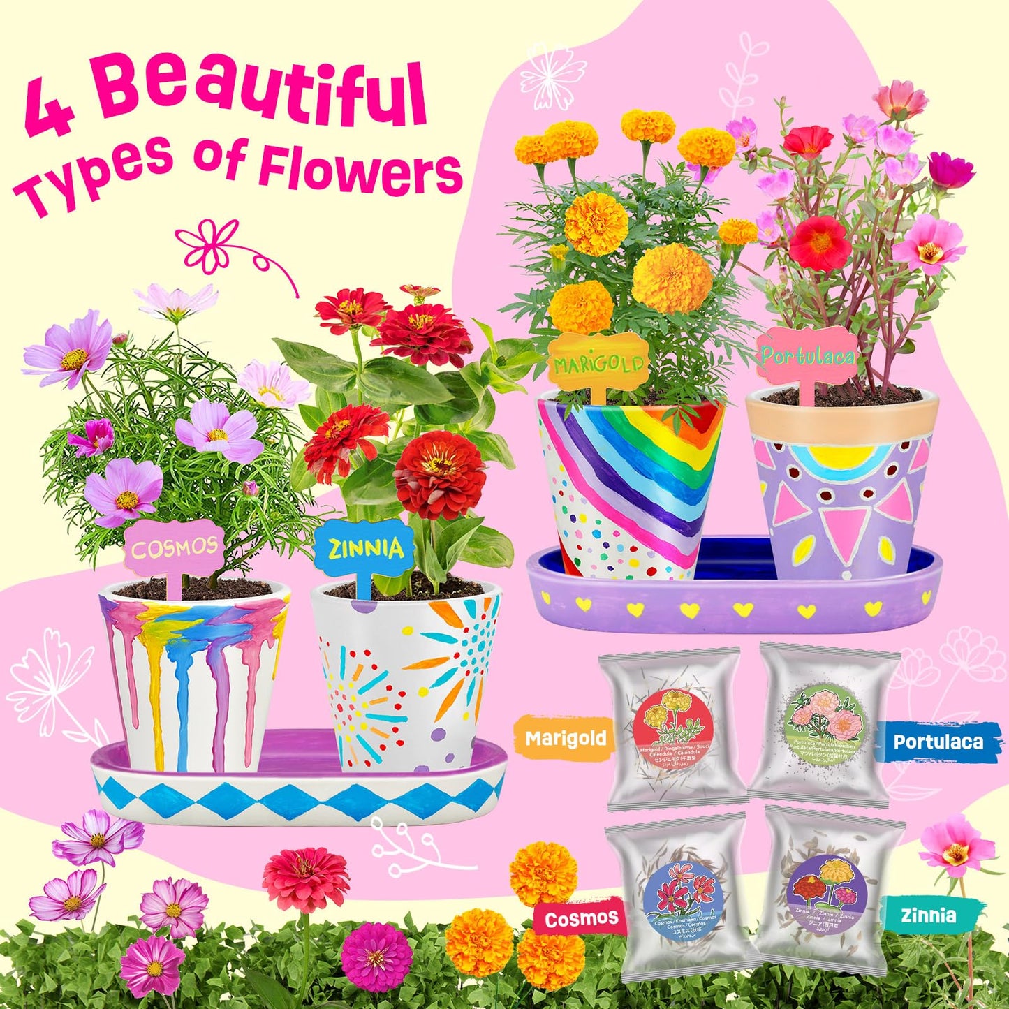 Tekoly 4-set Paint & Plant Flower Gardening Kit for Kids (Ages 5–12) – Creative Arts & Gardening Gift