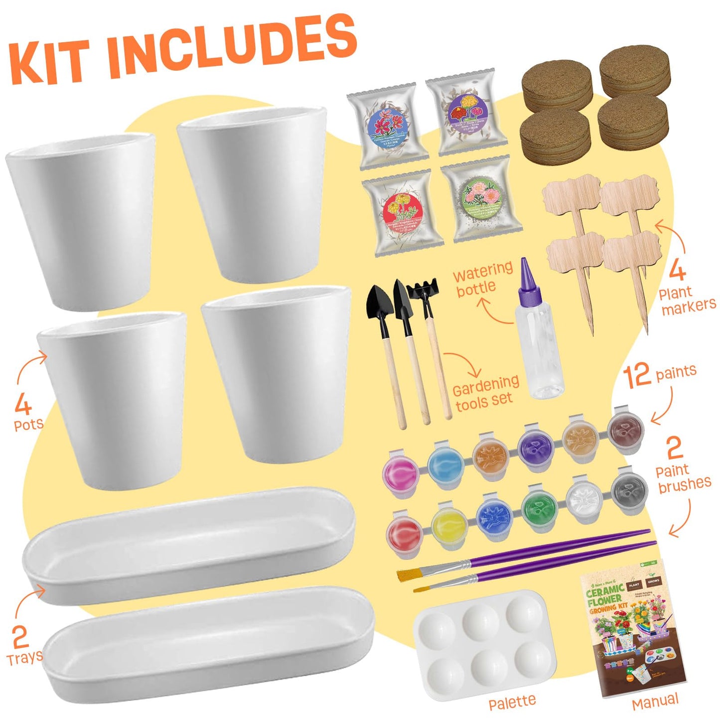 Tekoly 4-set Paint & Plant Flower Gardening Kit for Kids (Ages 5–12) – Creative Arts & Gardening Gift