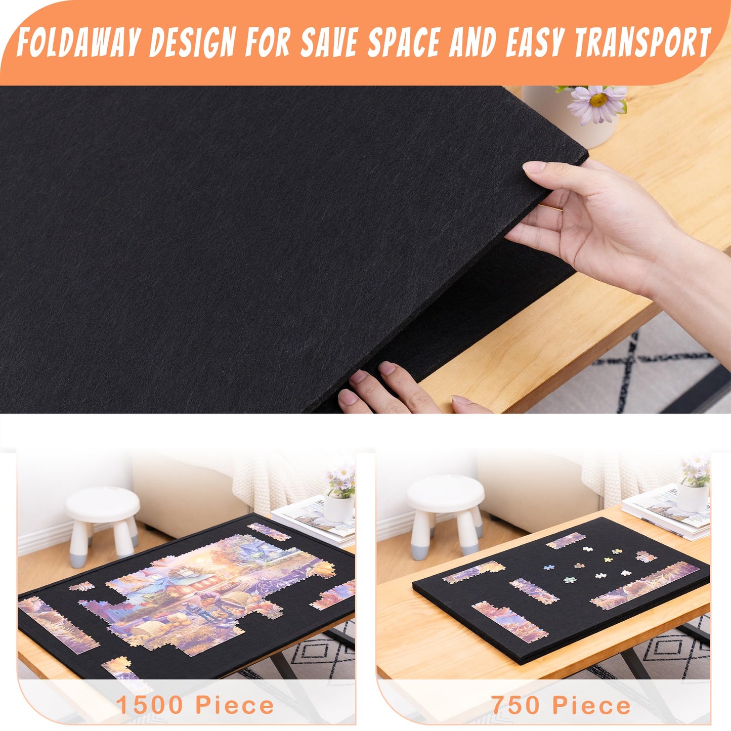 Tektalk Foldable Puzzle Board with 4-Position Adjustable Bracket – Portable, Durable, 1500-Piece Capacity