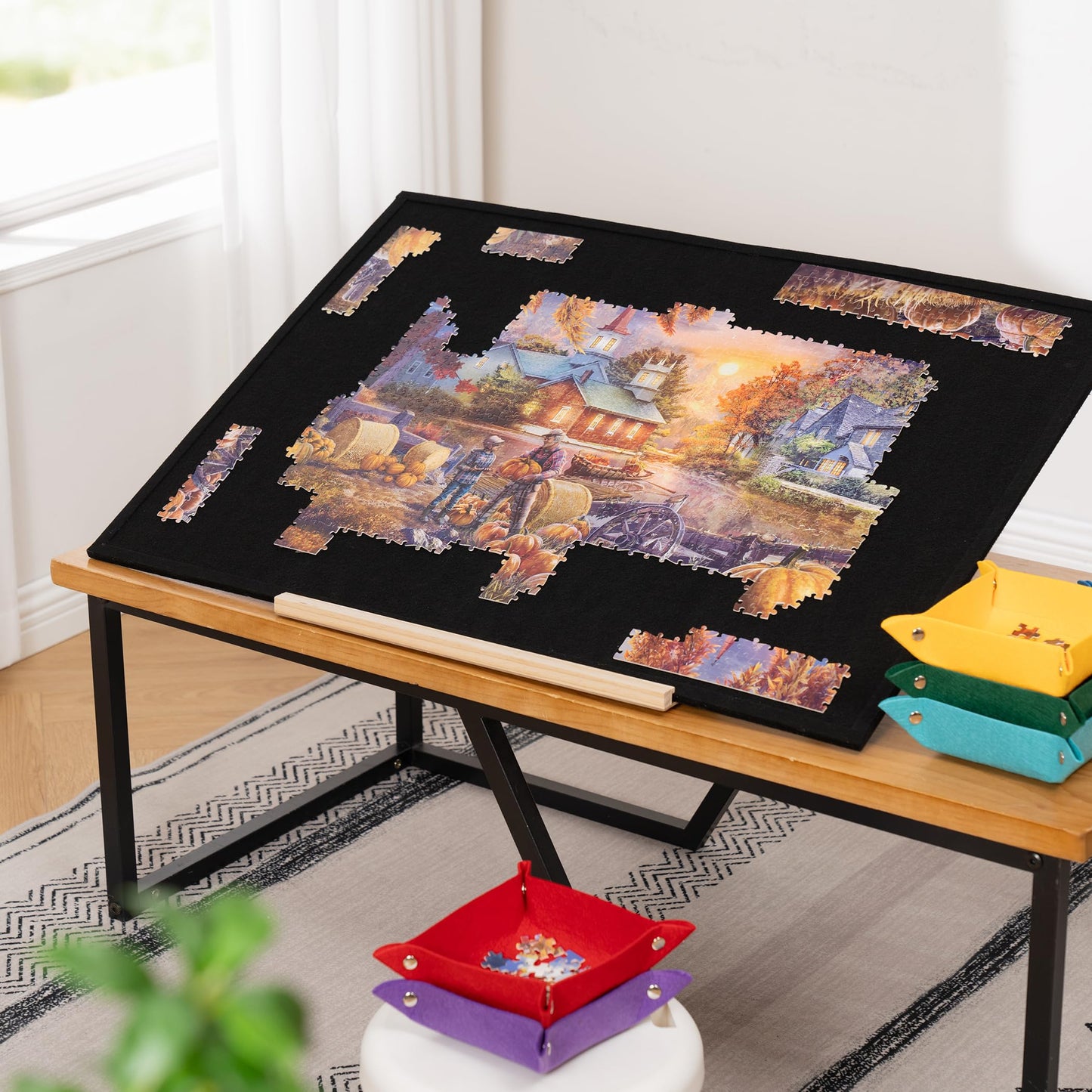 Tektalk Foldable Puzzle Board with 4-Position Adjustable Bracket – Portable, Durable, 1500-Piece Capacity
