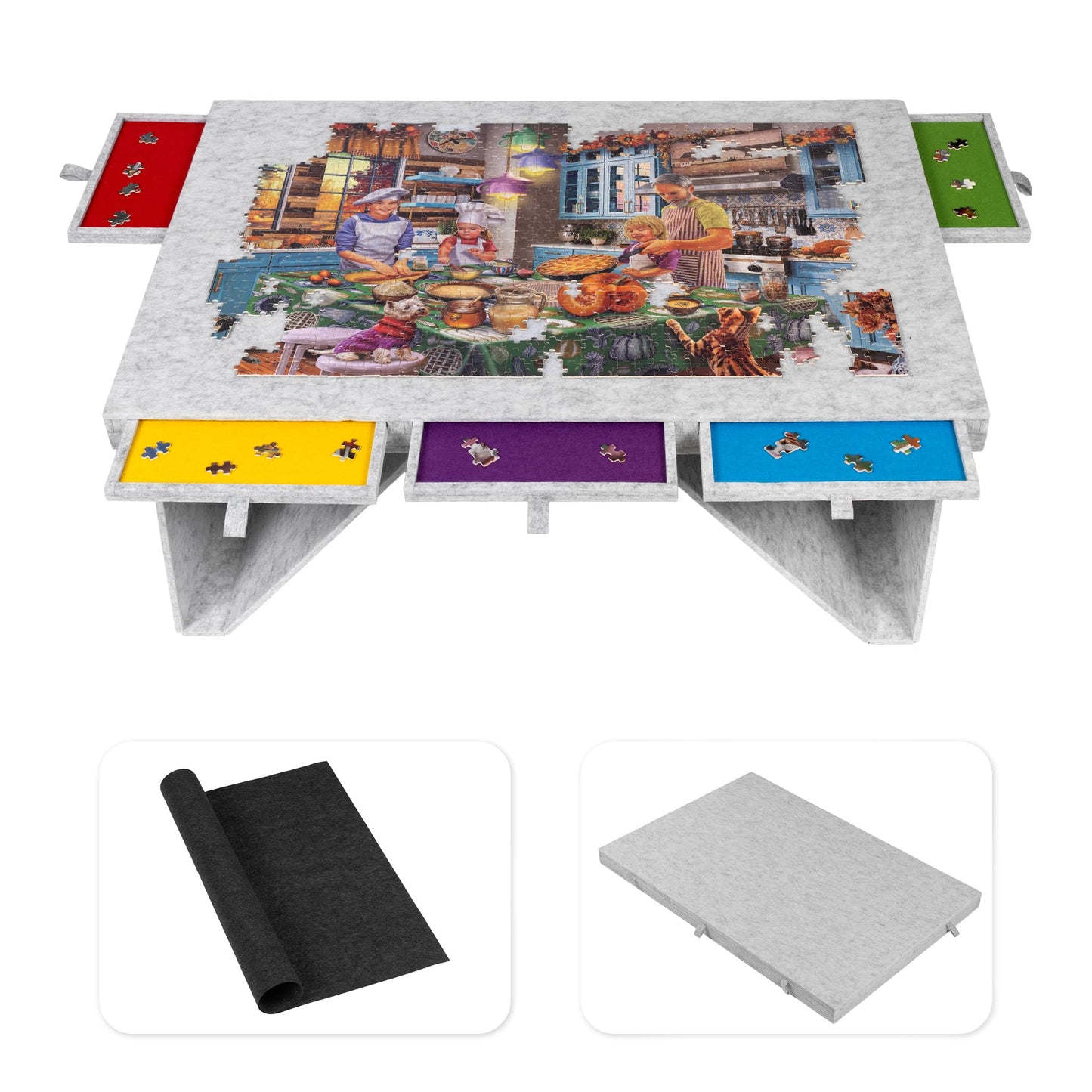Tektalk Felt Jigsaw Puzzle Board with 5 Drawers – Portable Puzzle Table for 1500-Piece Puzzles