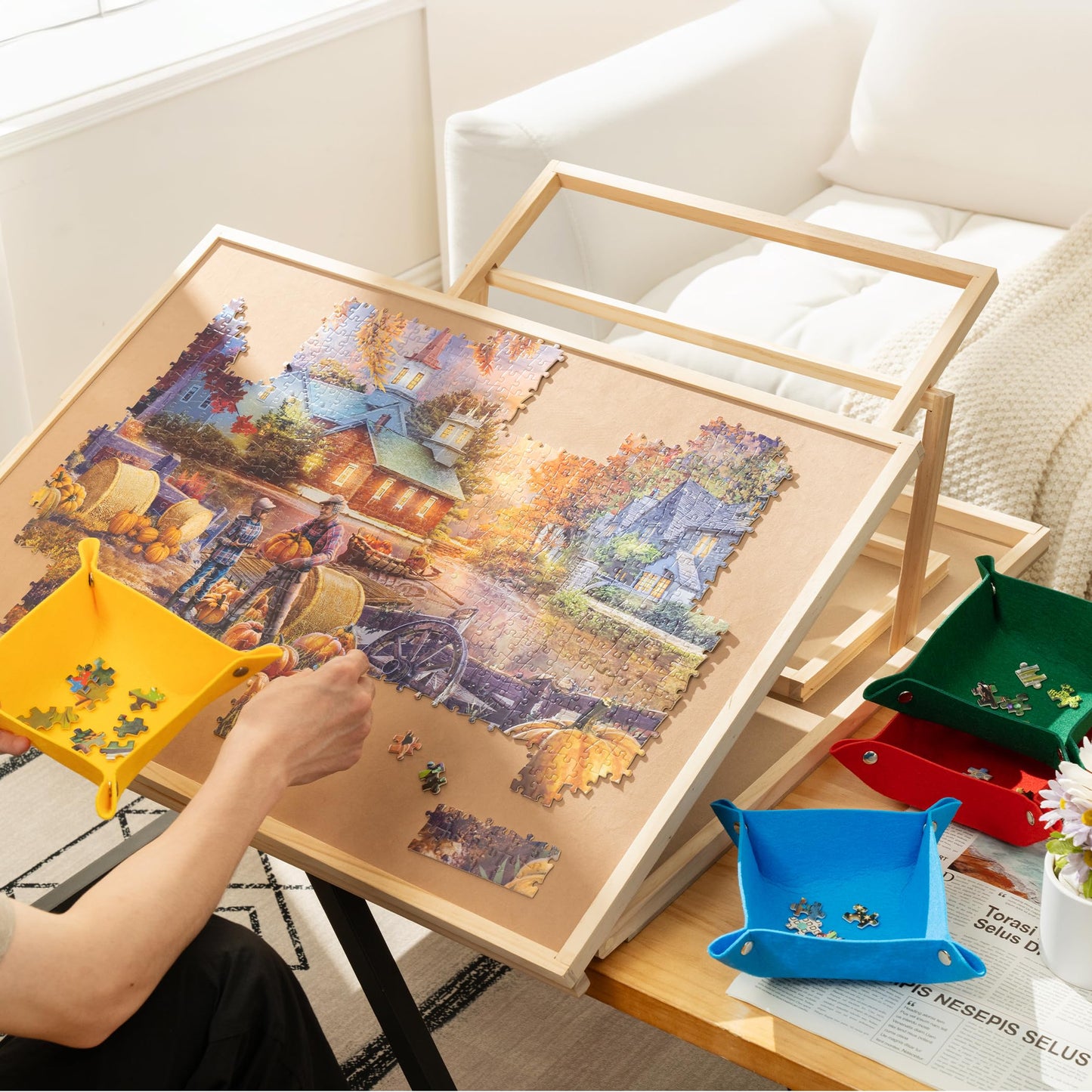 Tektalk Convertible Jigsaw Puzzle Board — Two-Way Use, 4 Trays, 1000-Piece Capacity