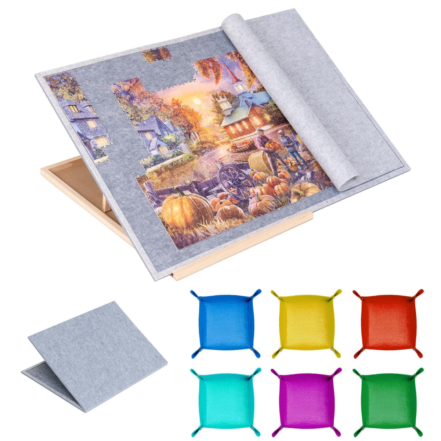 Tektalk Foldable Jigsaw Puzzle Board with 4-Angle Adjustable Stand | Lightweight, Portable, Up to 1500 Pieces (Gray)