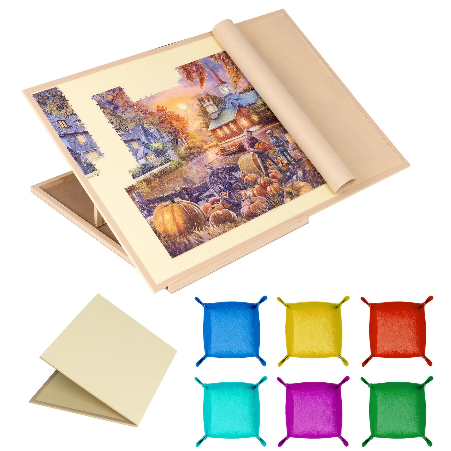 Tektalk Foldable Puzzle Board with 4-Angle Adjustable Stand – Lightweight, Portable (Up to 1500 pcs, Beige)