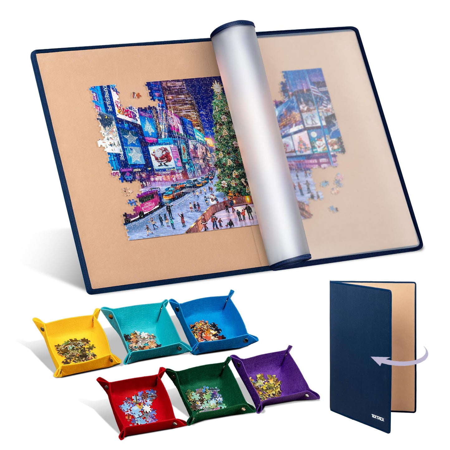 Tektalk Foldable Jigsaw Puzzle Board with 6 Color Sorting Trays | Up to 2000 Pieces – Khaki