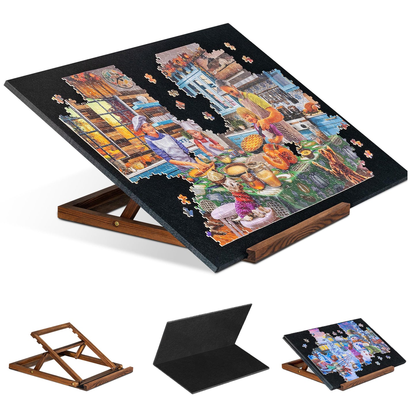 Tektalk Foldable Puzzle Board with 3-Angle Adjustable Stand — Portable Felt Puzzle Table for Up to 1000 Pieces