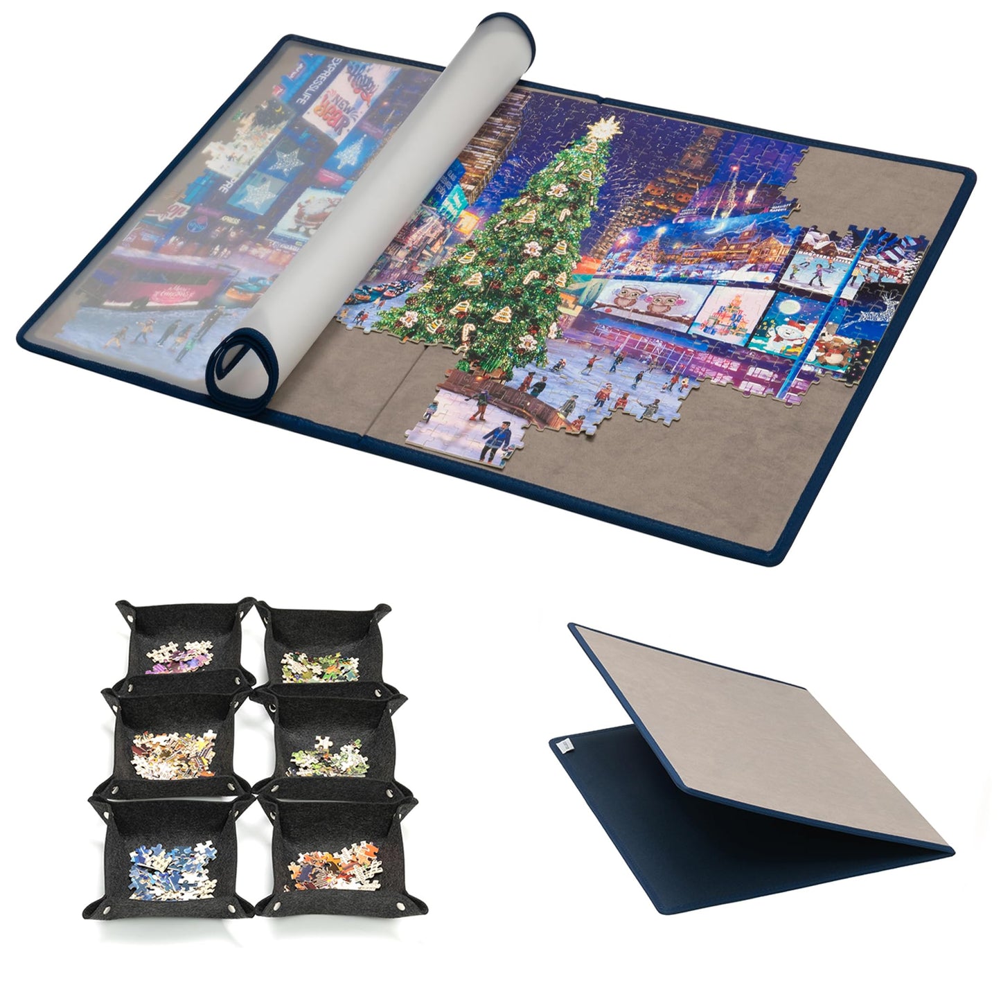 Tektalk Foldable Jigsaw Puzzle Board with 6 Sorting Trays, Non-Slip Surface, Up to 1000 Pieces – Gray