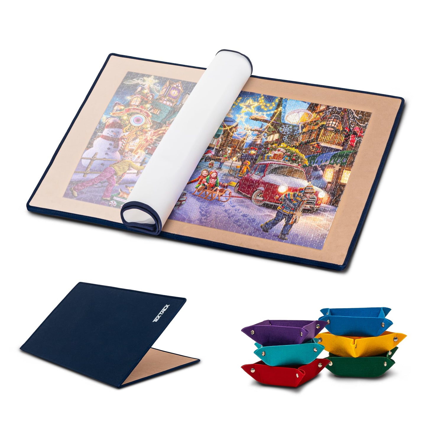 Tektalk Foldable Jigsaw Puzzle Board with 6 Color Sorting Trays – Up to 1500 Pieces, Khaki