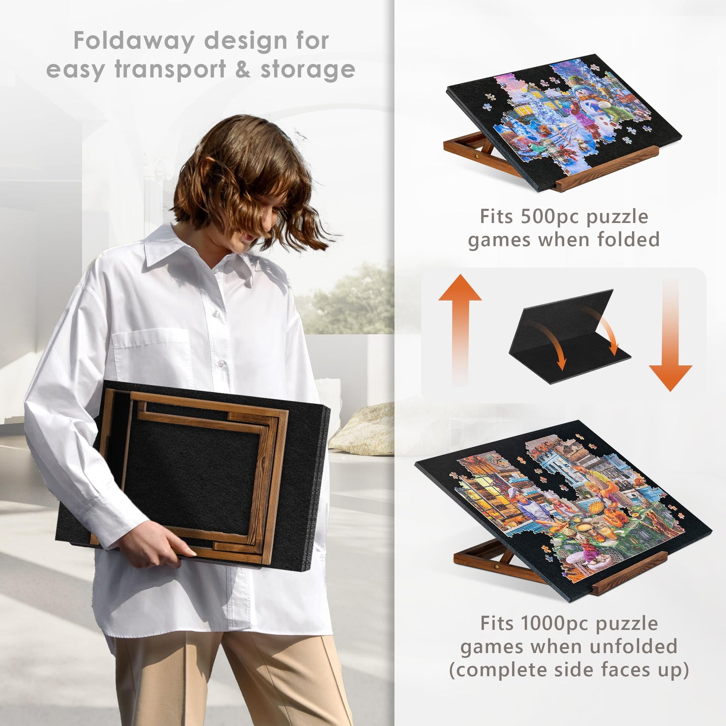Tektalk Foldable Puzzle Board with 3-Angle Adjustable Stand — Portable Felt Puzzle Table for Up to 1000 Pieces