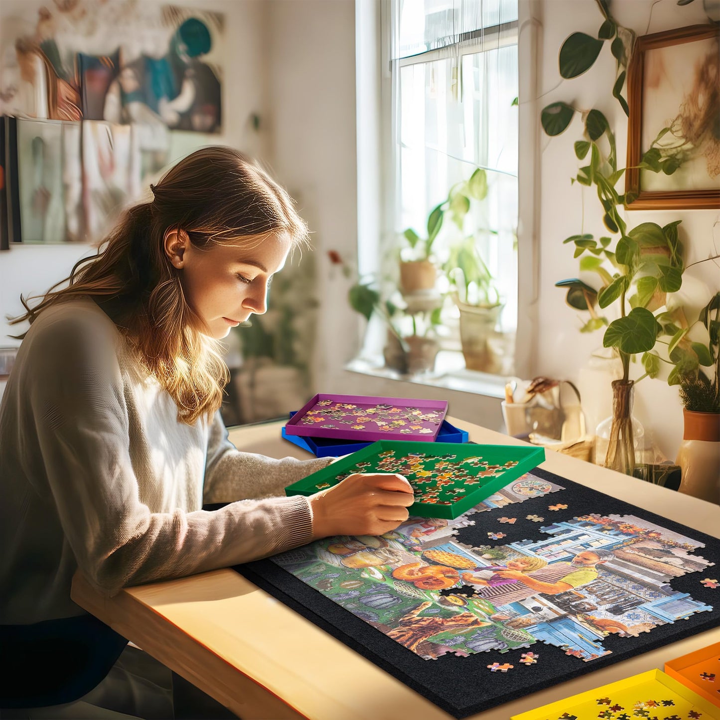 Tektalk Foldable Puzzle Board with 3-Angle Adjustable Stand — Portable Felt Puzzle Table for Up to 1000 Pieces
