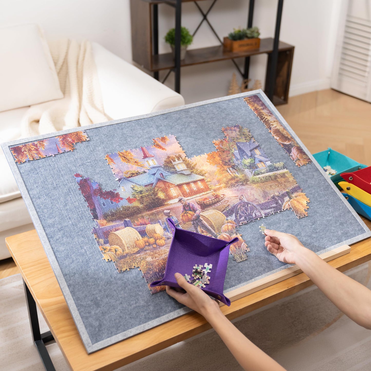 Tektalk Foldable Jigsaw Puzzle Board with 4-Angle Adjustable Stand | Lightweight, Portable, Up to 1500 Pieces (Gray)