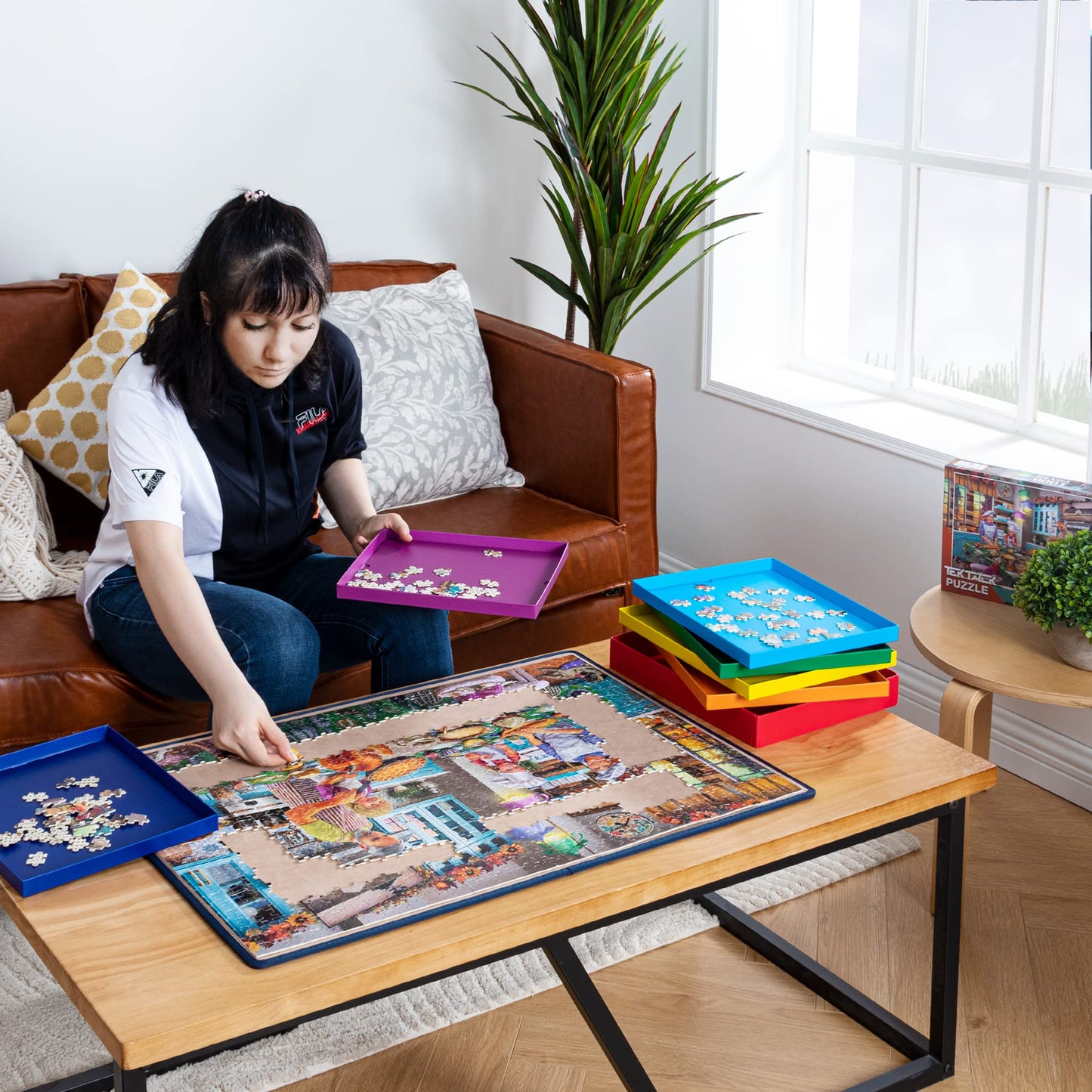 Tektalk Jigsaw Puzzle Board with Dustproof Cover – Portable, Non-Slip Surface, Up to 1000 Pieces (Khaki)