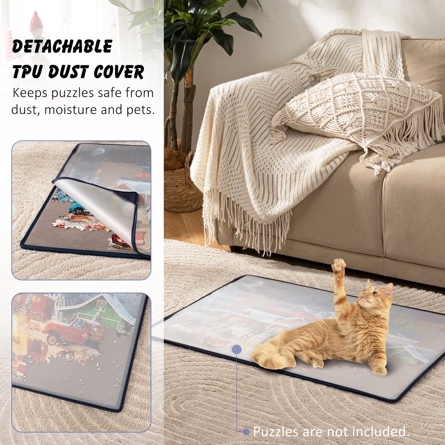 Tektalk Jigsaw Puzzle Board with 6 Sorting Trays – Portable, Dustproof & Non-Slip (Up to 1000 Pieces) – Gray