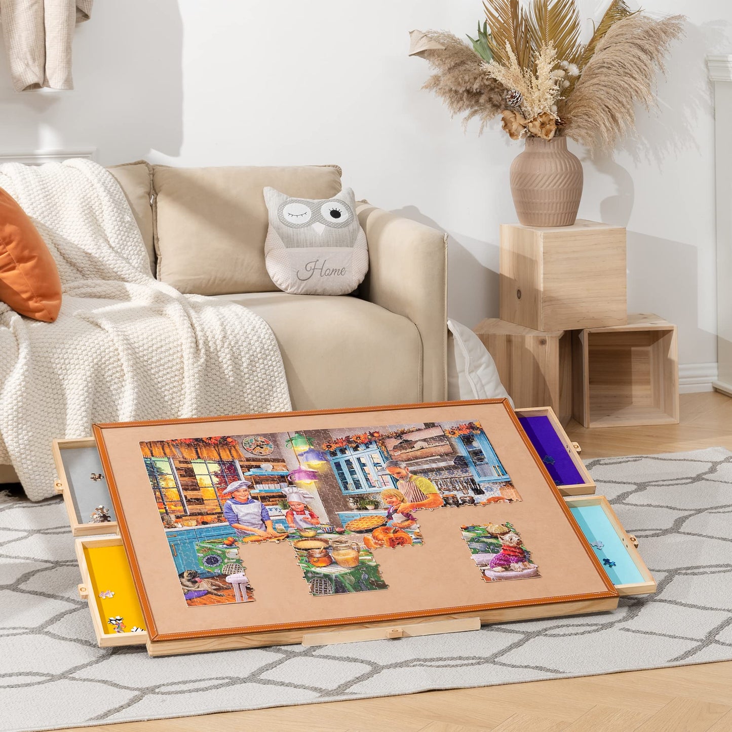 Tektalk Jigsaw Puzzle Table with Leather Bar, Adjustable Stand, 4 Drawers, for Up to 1500 Pieces