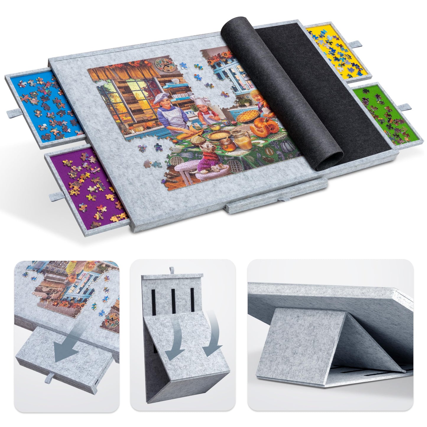 Tektalk Jigsaw Puzzle Table with Adjustable Stand — Lightweight Felt Board (Up to 1500 Pieces)