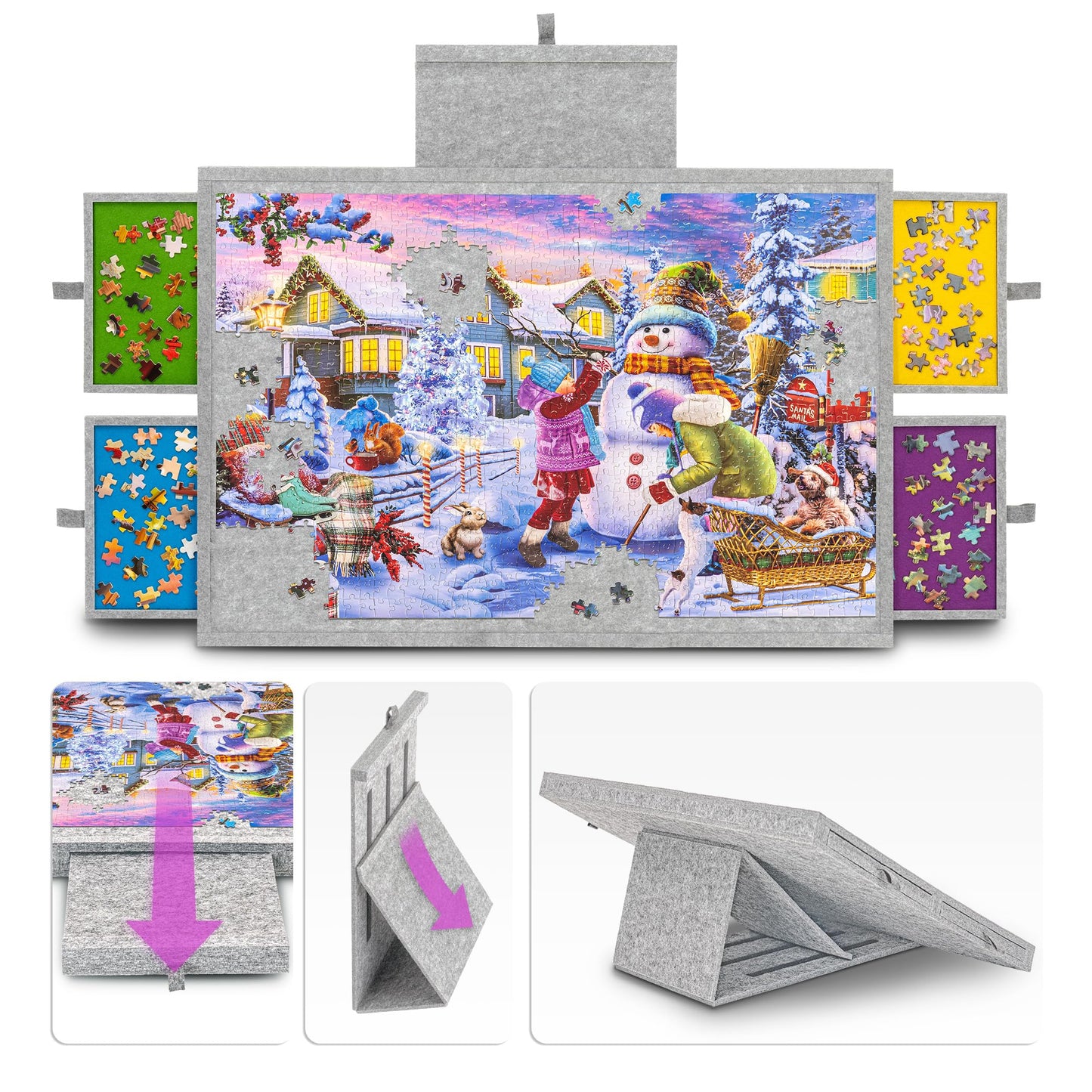 Tektalk Jigsaw Puzzle Table with Adjustable Stand – Lightweight 1000-Piece Board