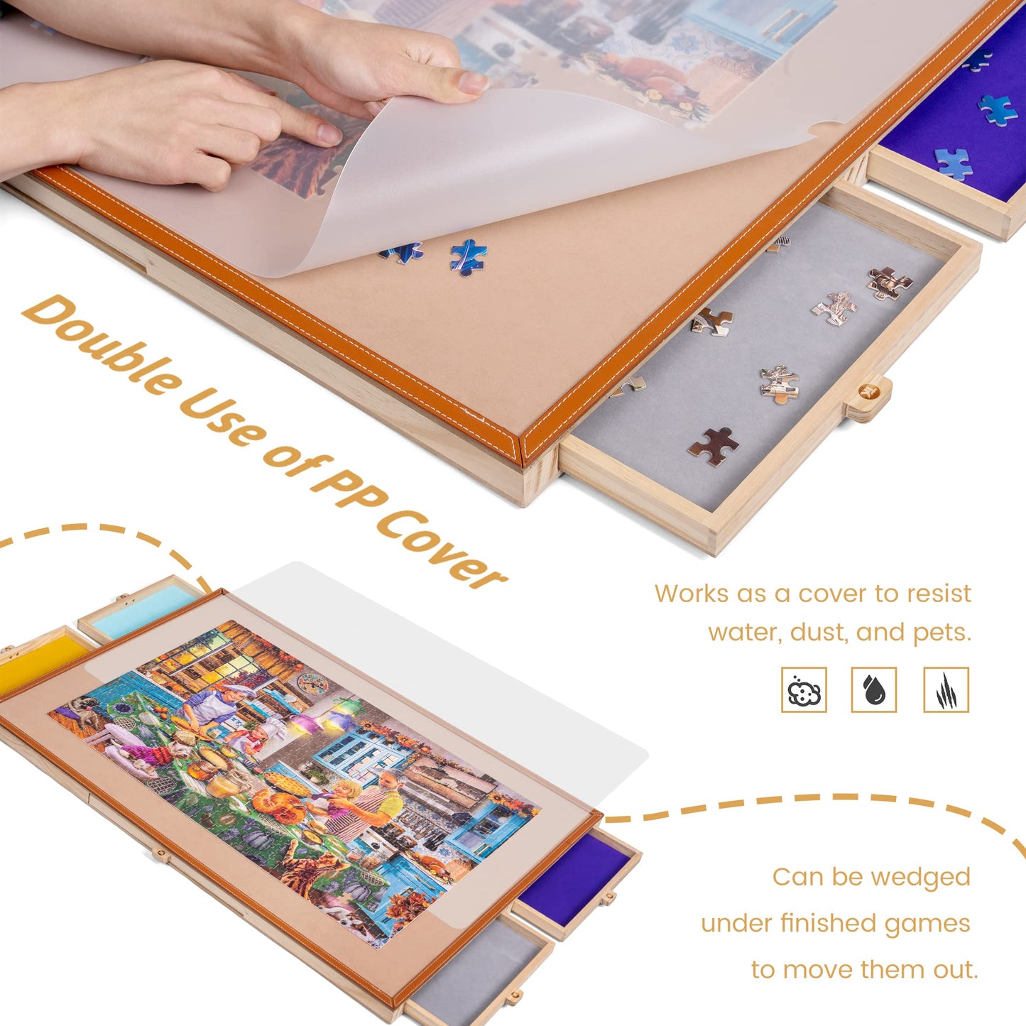 Tektalk Jigsaw Puzzle Table with Leather Bar, Adjustable Stand, 4 Drawers, for Up to 1500 Pieces