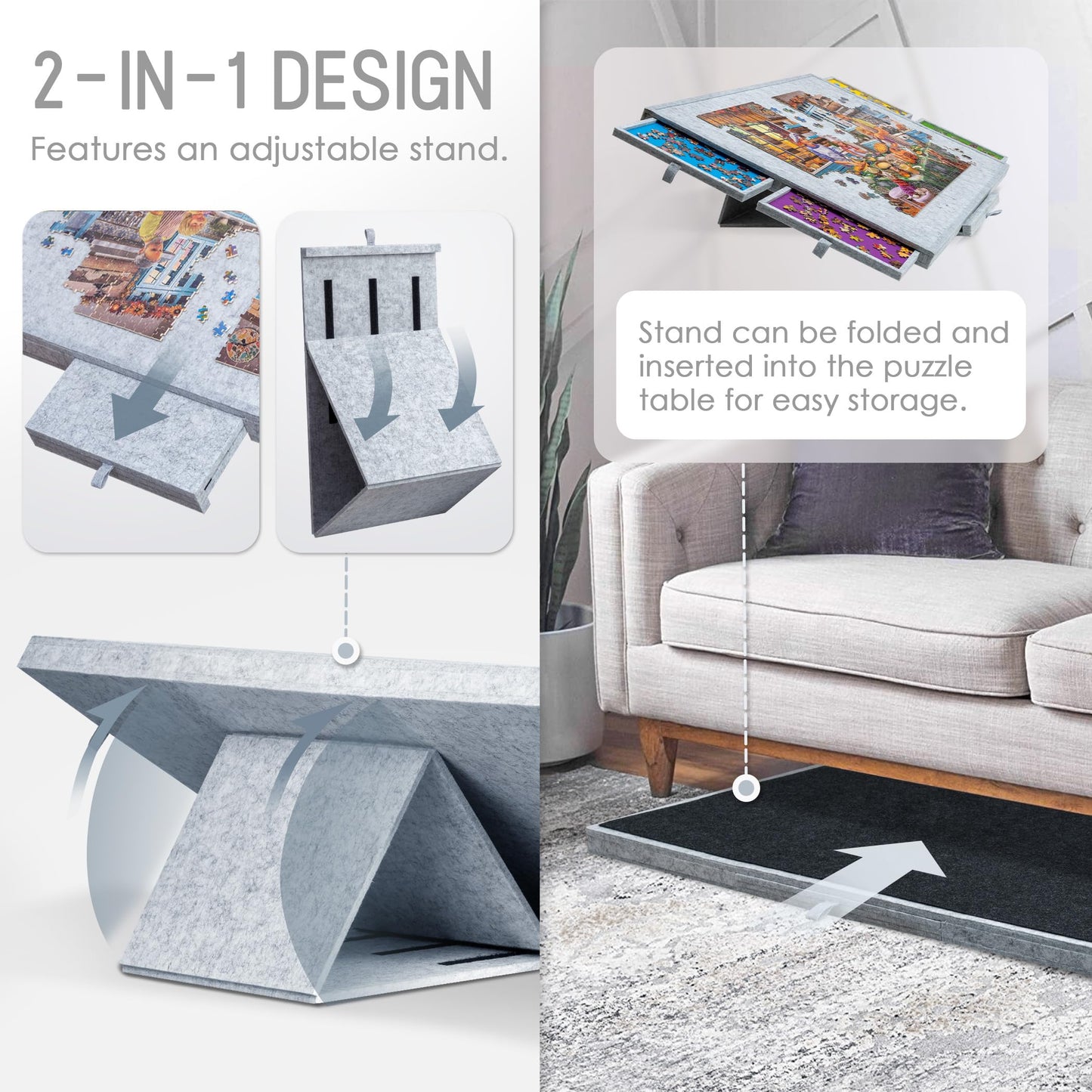 Tektalk Jigsaw Puzzle Table with Adjustable Stand — Lightweight Felt Board (Up to 1500 Pieces)