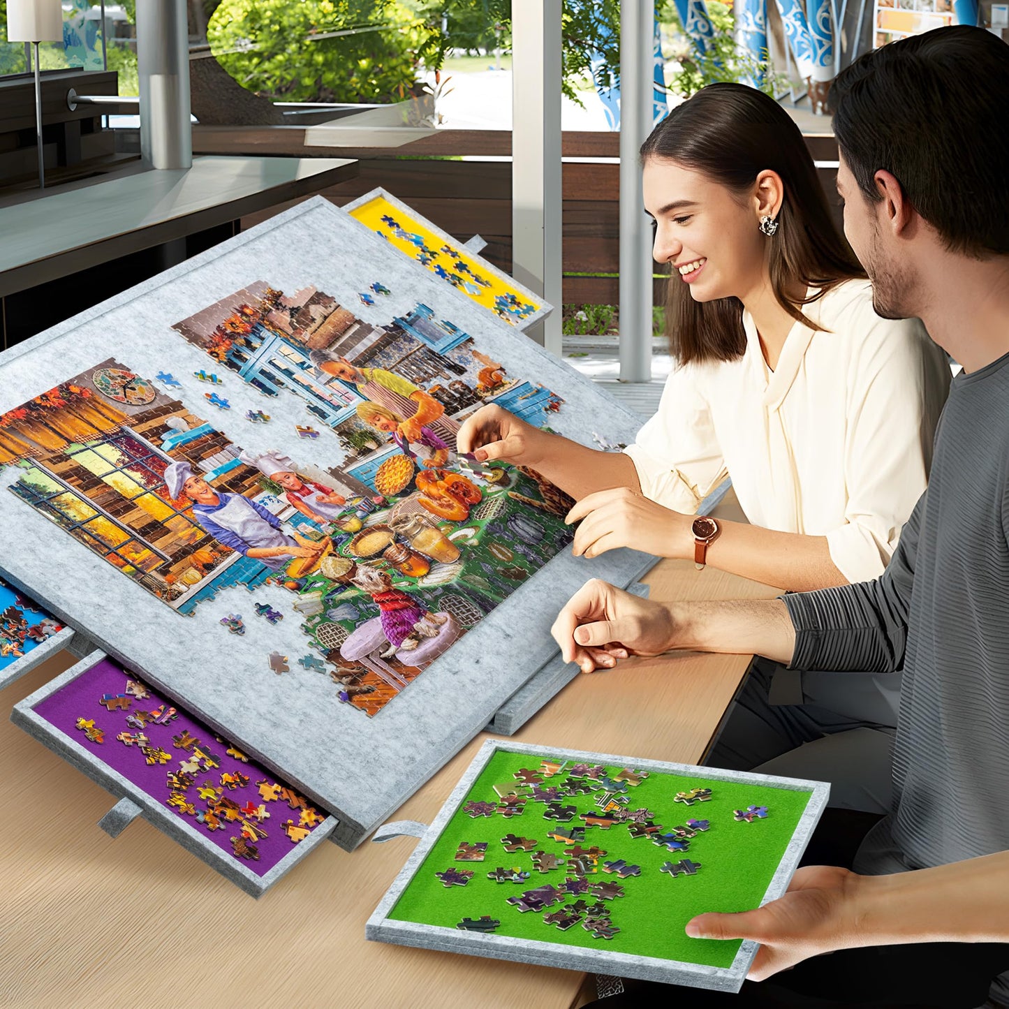Tektalk Jigsaw Puzzle Table with Adjustable Stand — Lightweight Felt Board (Up to 1500 Pieces)