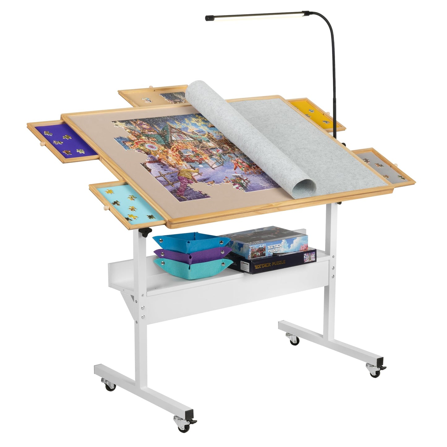 Tektalk Jigsaw Puzzle Table with LED Light – Adjustable Height, Tilt & Storage for Up to 1500 Pieces