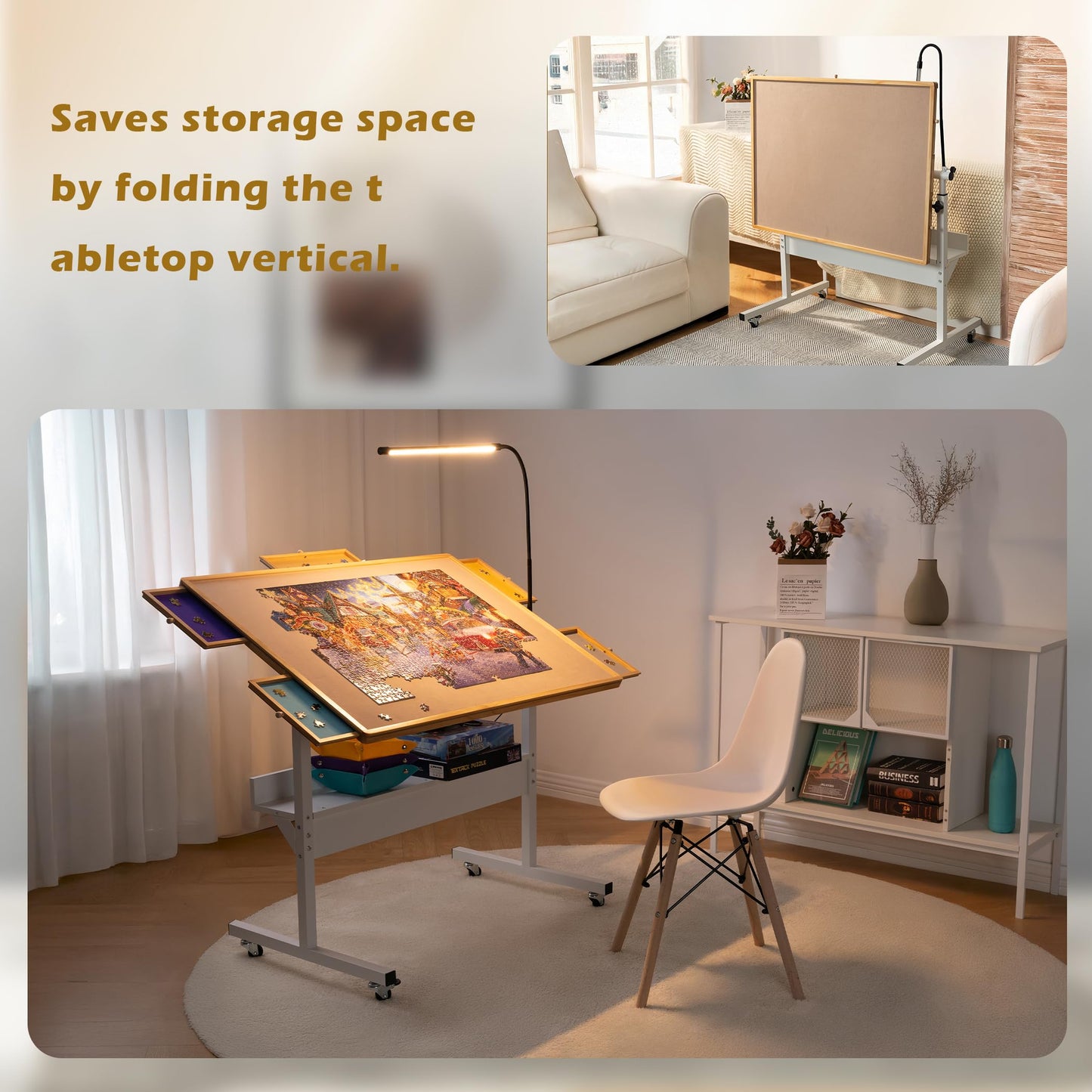 Tektalk Jigsaw Puzzle Table with LED Light – Adjustable Height, Tilt & Storage for Up to 1500 Pieces