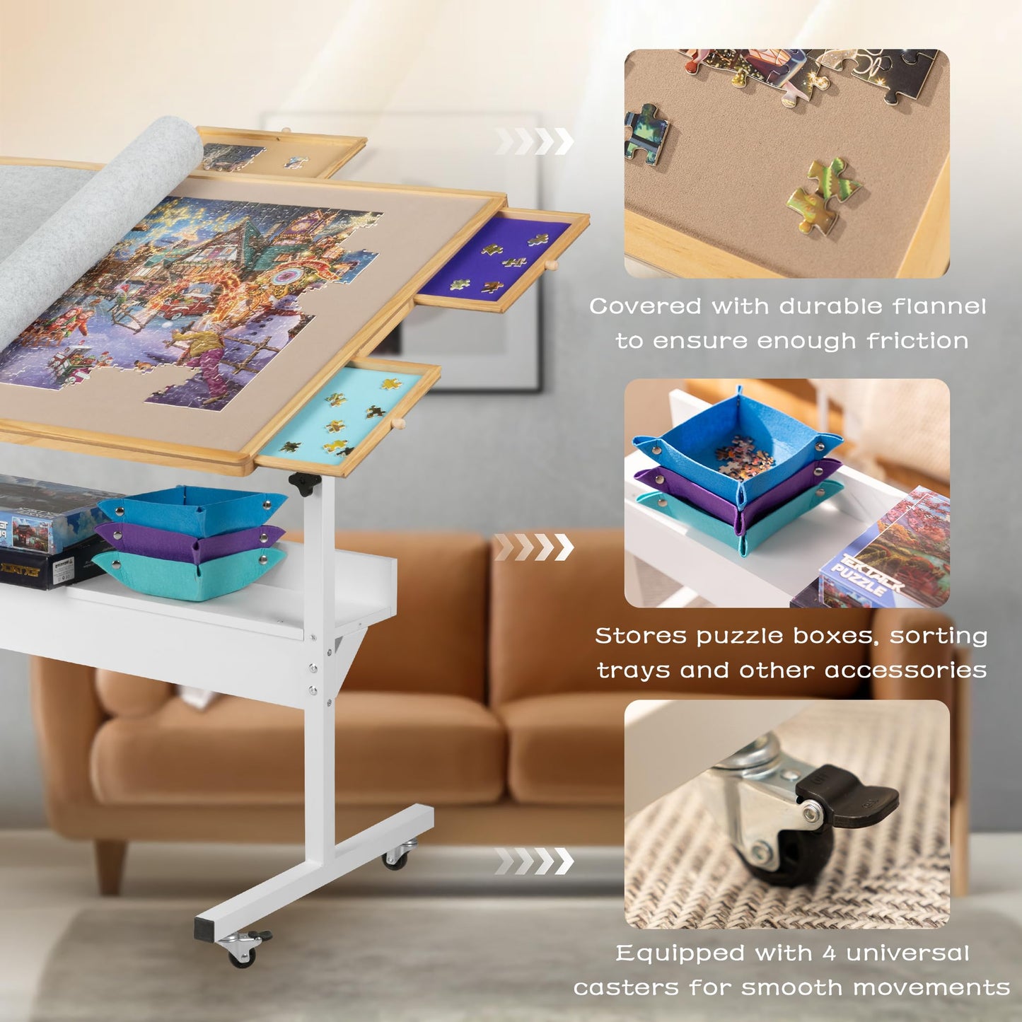 Tektalk Jigsaw Puzzle Table with LED Light – Adjustable Height, Tilt & Storage for Up to 1500 Pieces