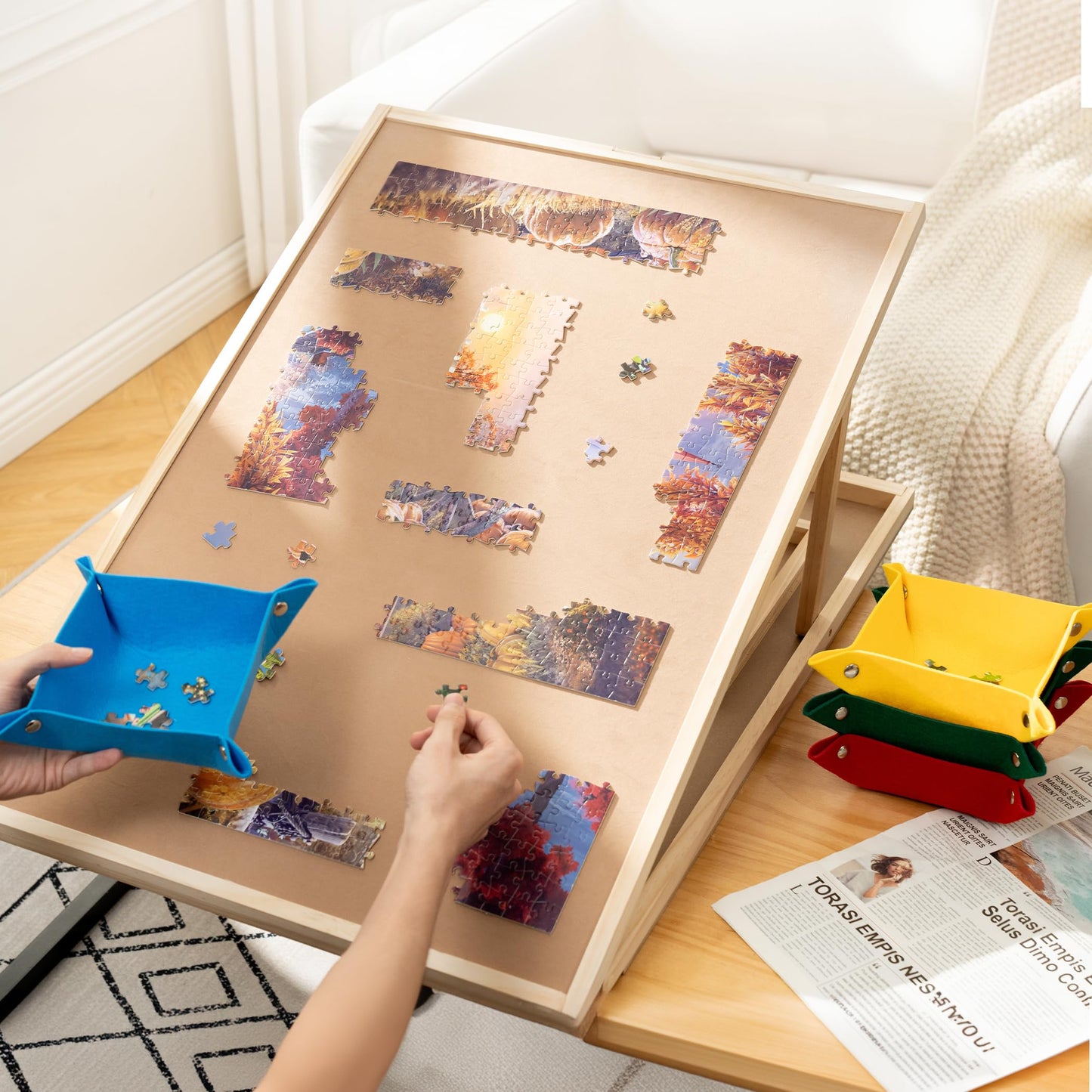 Tektalk Convertible Jigsaw Puzzle Board — Two-Way Use, 4 Trays, 1000-Piece Capacity