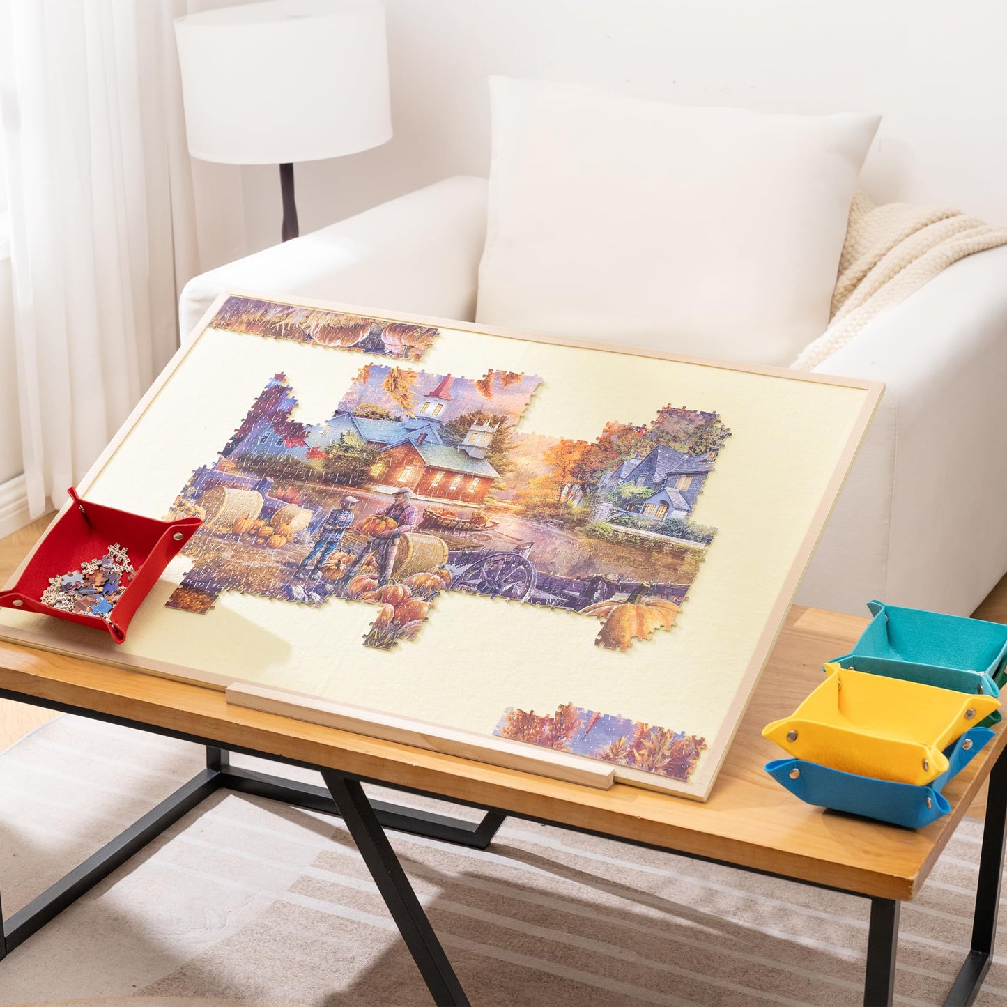 Tektalk Foldable Puzzle Board with 4-Angle Adjustable Stand – Lightweight, Portable (Up to 1500 pcs, Beige)