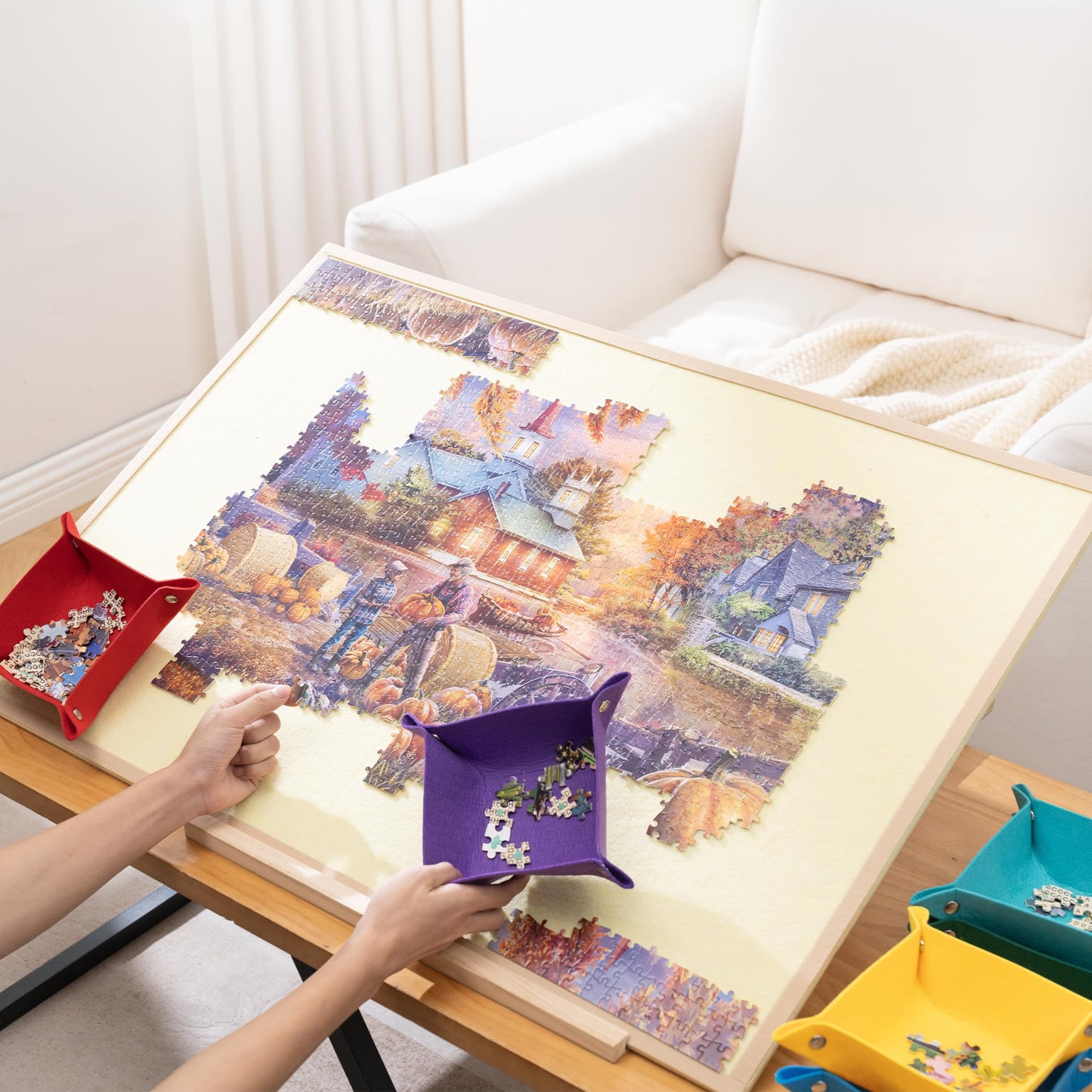 Tektalk Foldable Puzzle Board with 4-Angle Adjustable Stand – Lightweight, Portable (Up to 1500 pcs, Beige)