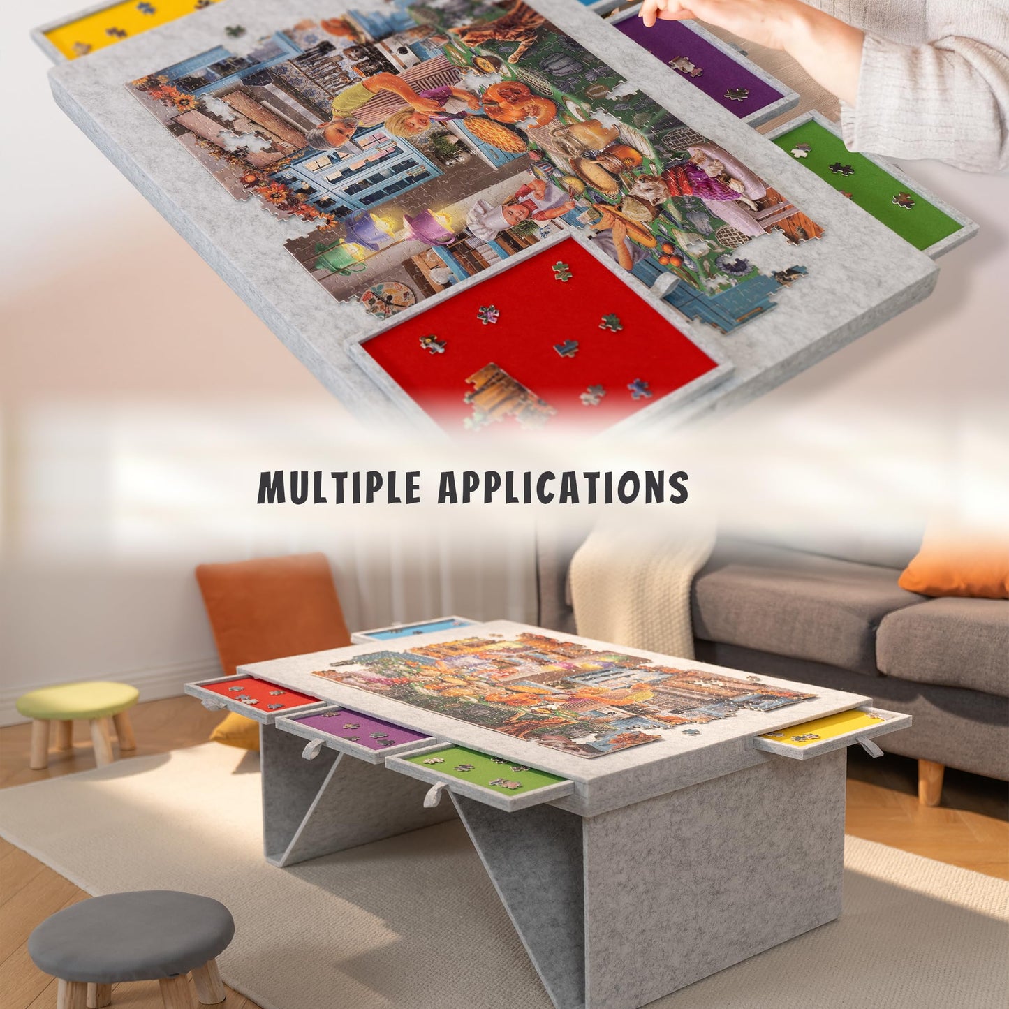 Tektalk Felt Jigsaw Puzzle Board with 5 Drawers – Portable Puzzle Table for 1500-Piece Puzzles