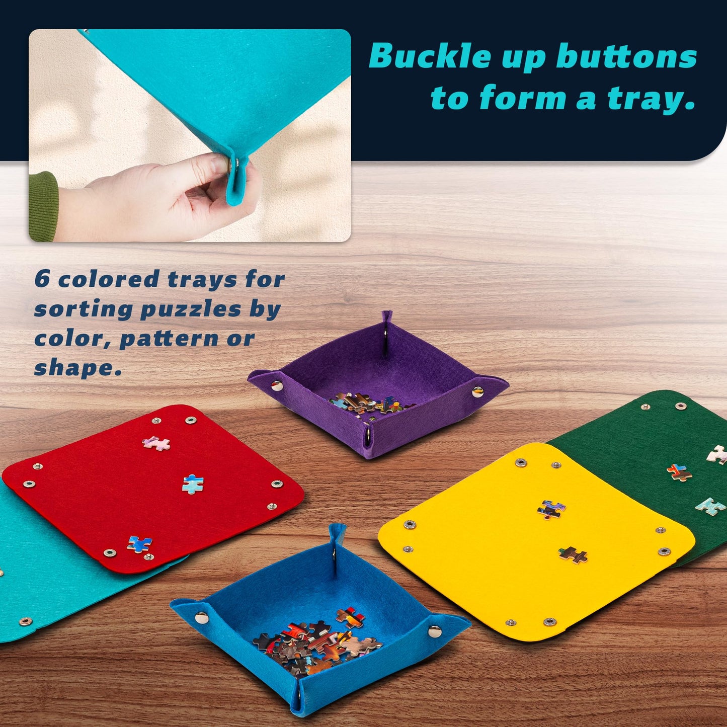 Tektalk Foldable Jigsaw Puzzle Board with 6 Color Sorting Trays – Up to 1500 Pieces, Khaki
