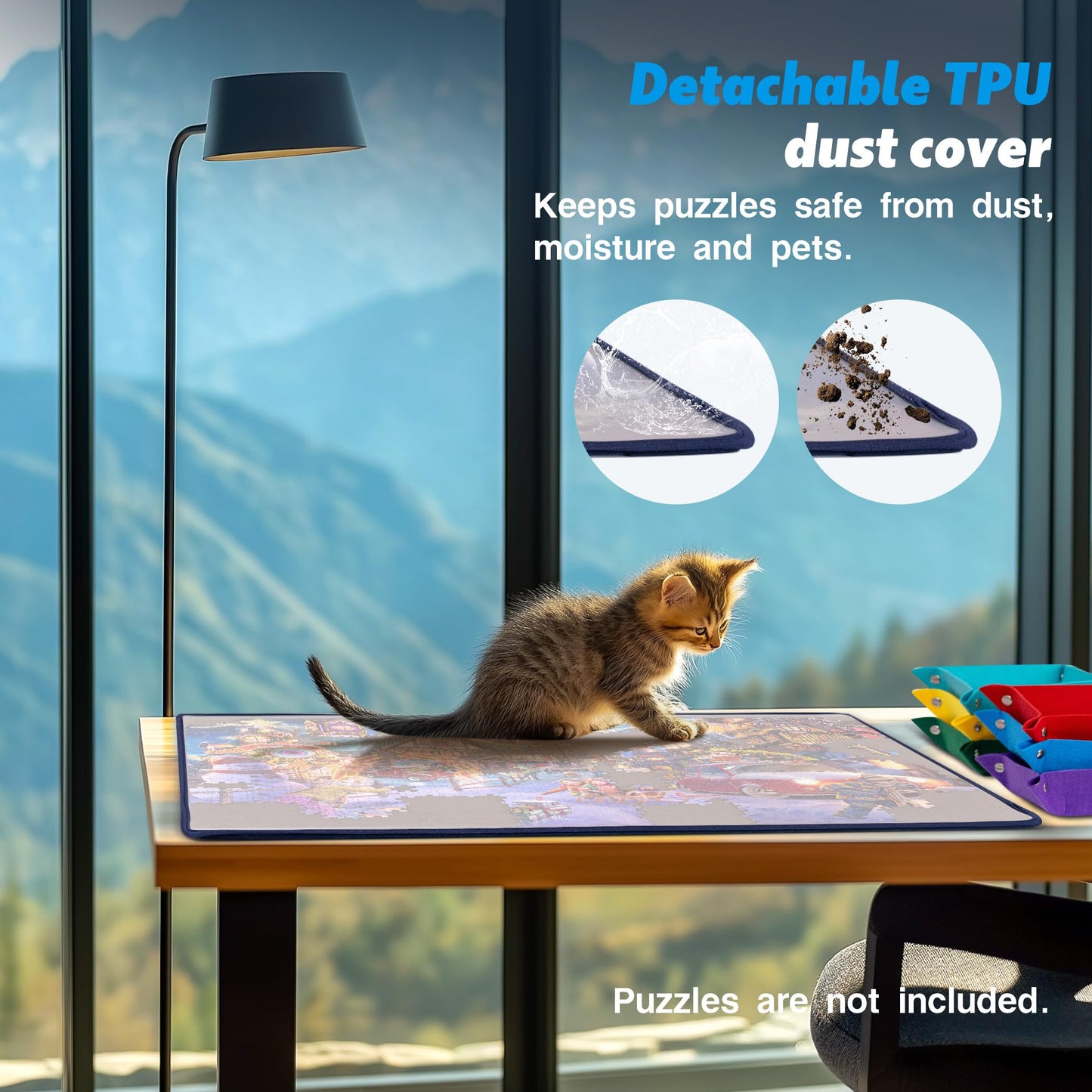 Tektalk Foldable Jigsaw Puzzle Board – 6 Color Sorting Trays, Dustproof TPU Cover, Non-Slip Surface (Up to 1000 Pieces)