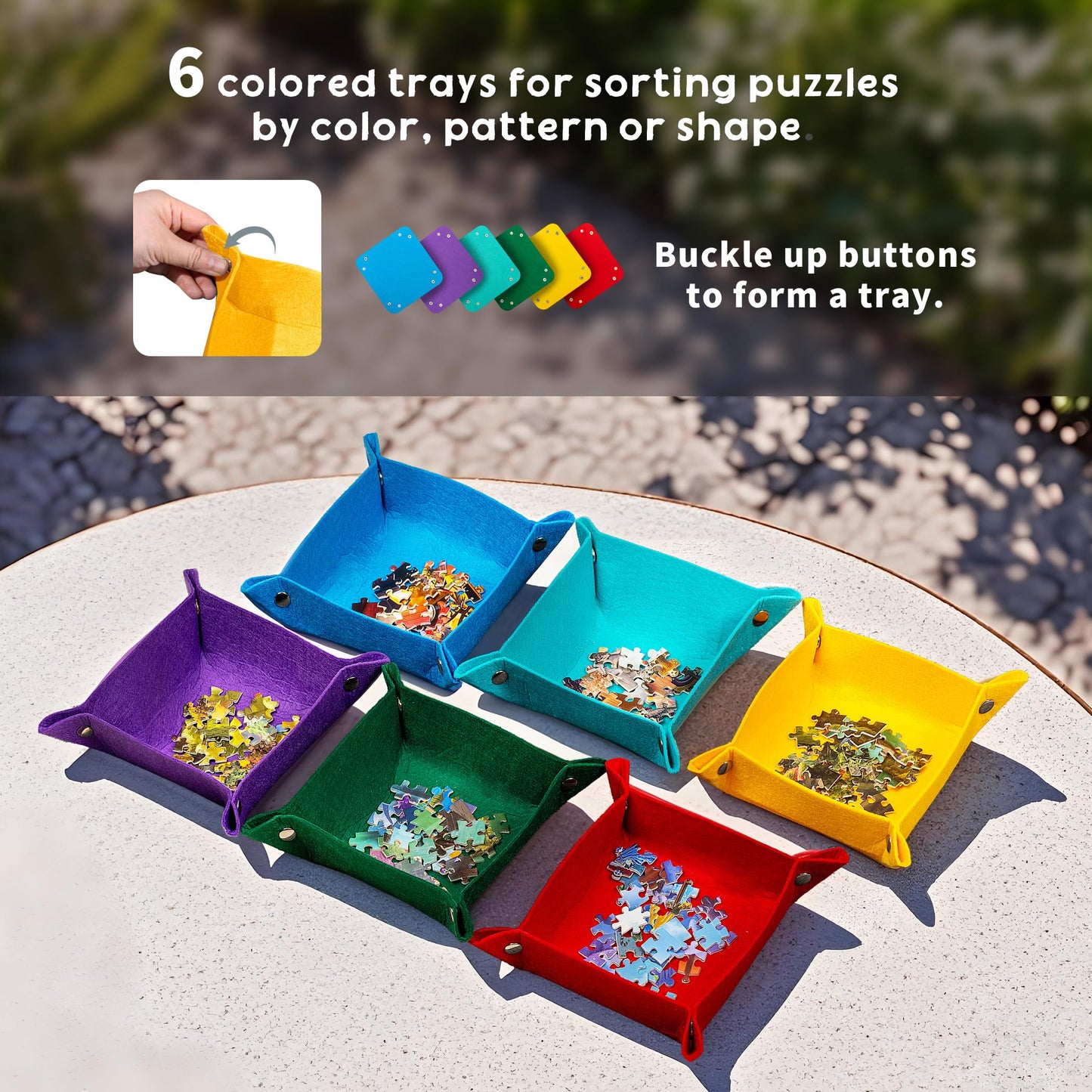 Tektalk Foldable Jigsaw Puzzle Board with 6 Color Sorting Trays | Up to 2000 Pieces – Khaki