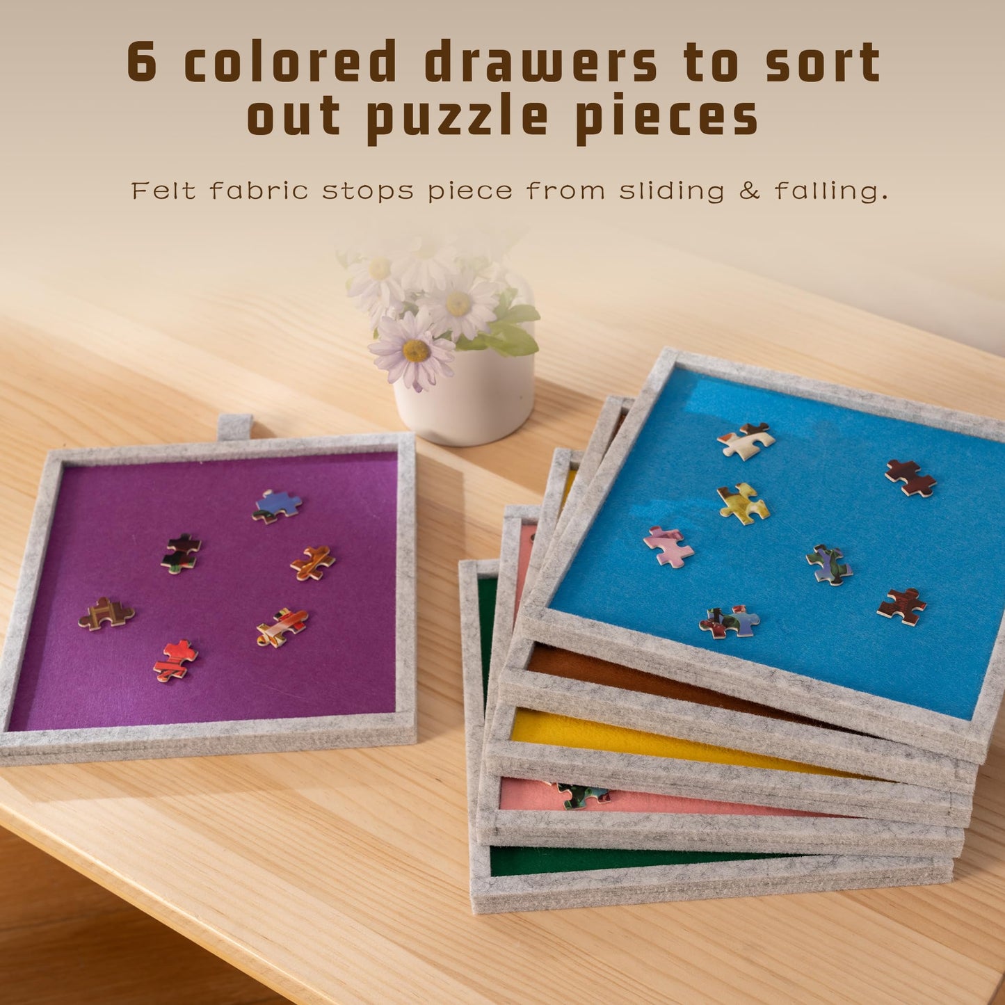Tektalk 2000-Piece Foldable Puzzle Table with Cover — 3 Tilting Angles, 6 Drawers, Light Gray