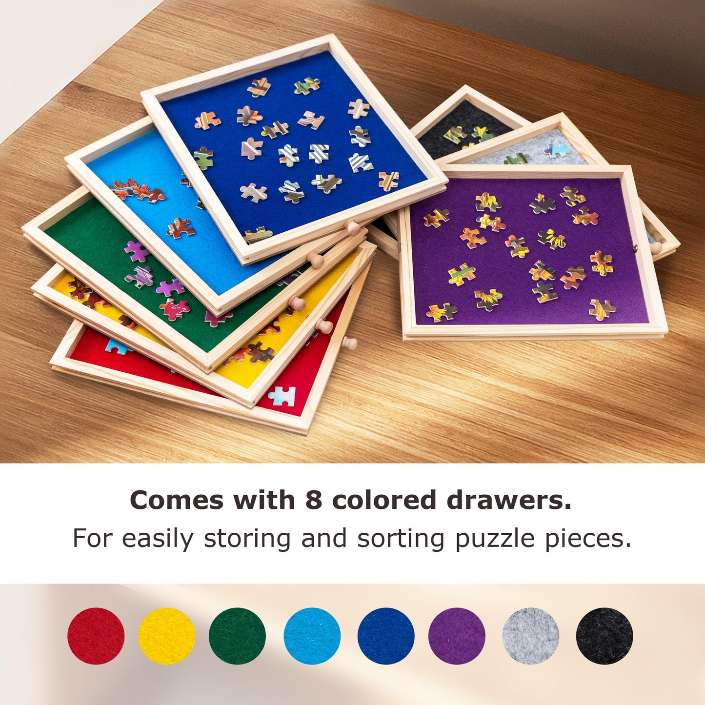 Tektalk 2000-Piece Foldable Puzzle Board with 8 Trays, Felt Cover, and Pinewood Tabletop