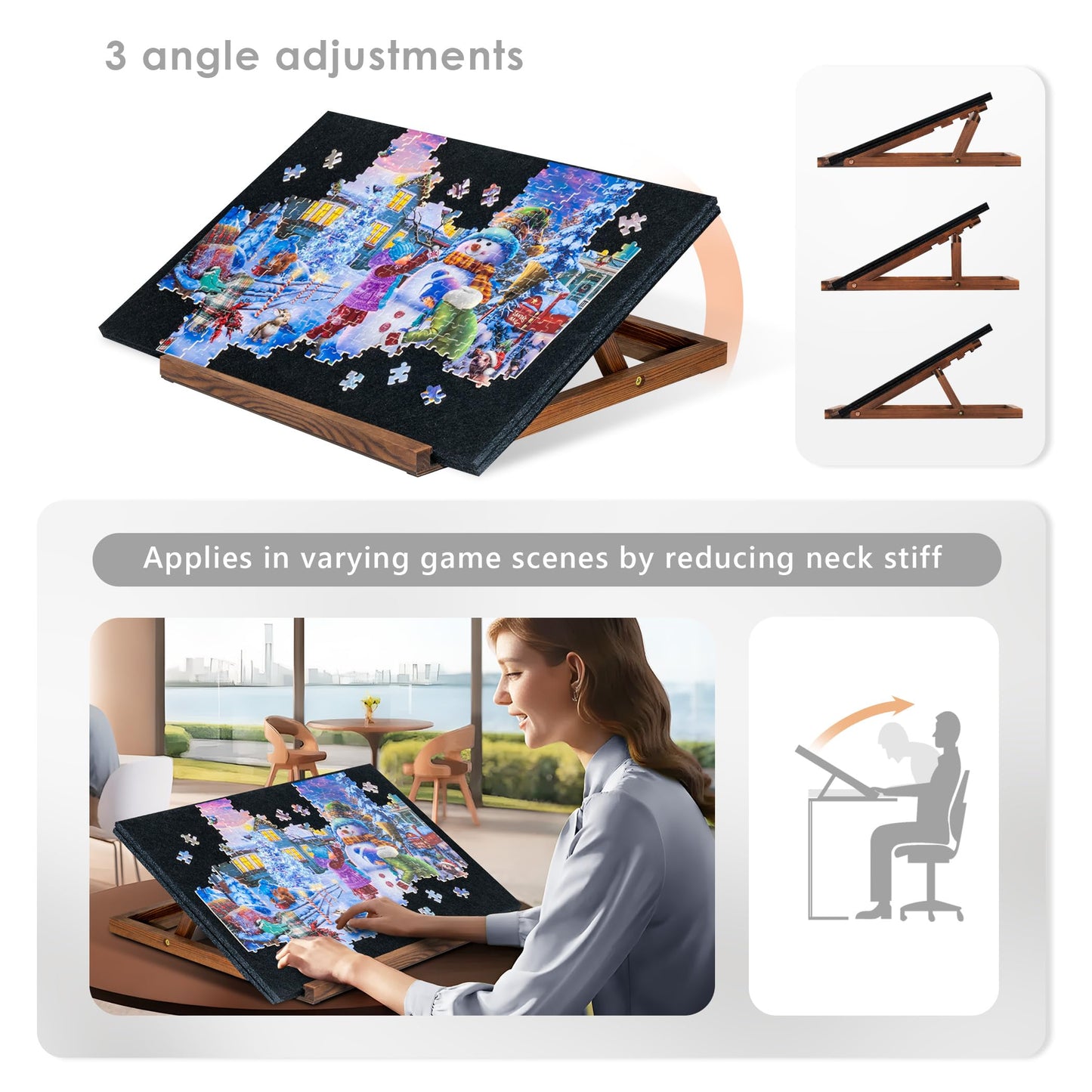 Tektalk Foldable Puzzle Board with 3-Angle Adjustable Stand — Portable Felt Puzzle Table for Up to 1000 Pieces