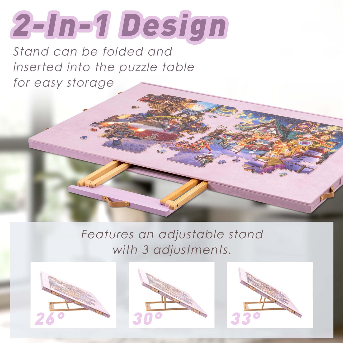Tektalk Flannelette Puzzle Table with Adjustable Stand & Cover – 1500-Piece Capacity (Purple)