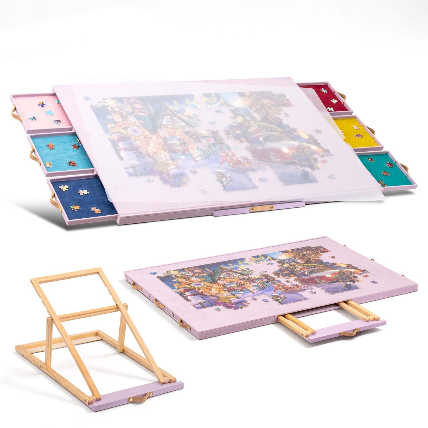 Tektalk Flannelette Puzzle Table with Adjustable Stand & Cover – 1500-Piece Capacity (Purple)