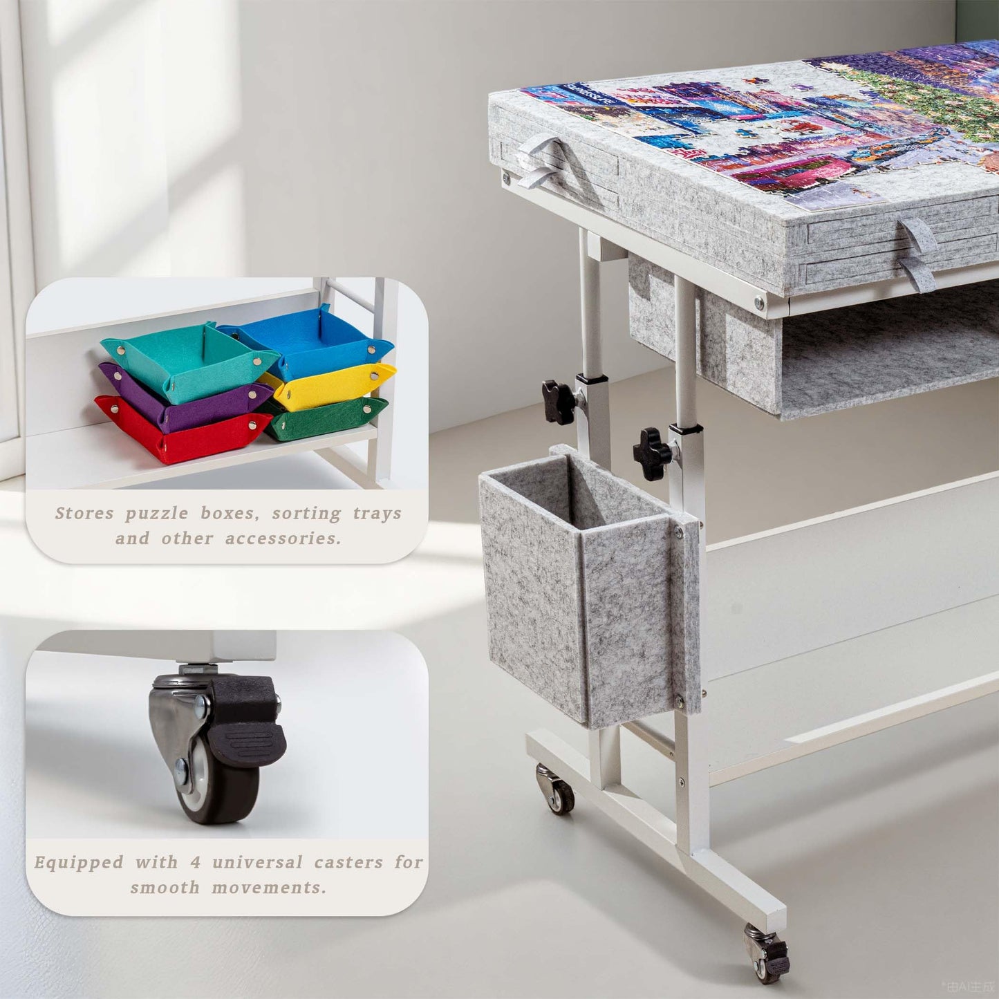 Tektalk 2000-Piece Foldable Puzzle Table with Adjustable Height, Eight Drawers, and Four Lockable Wheels