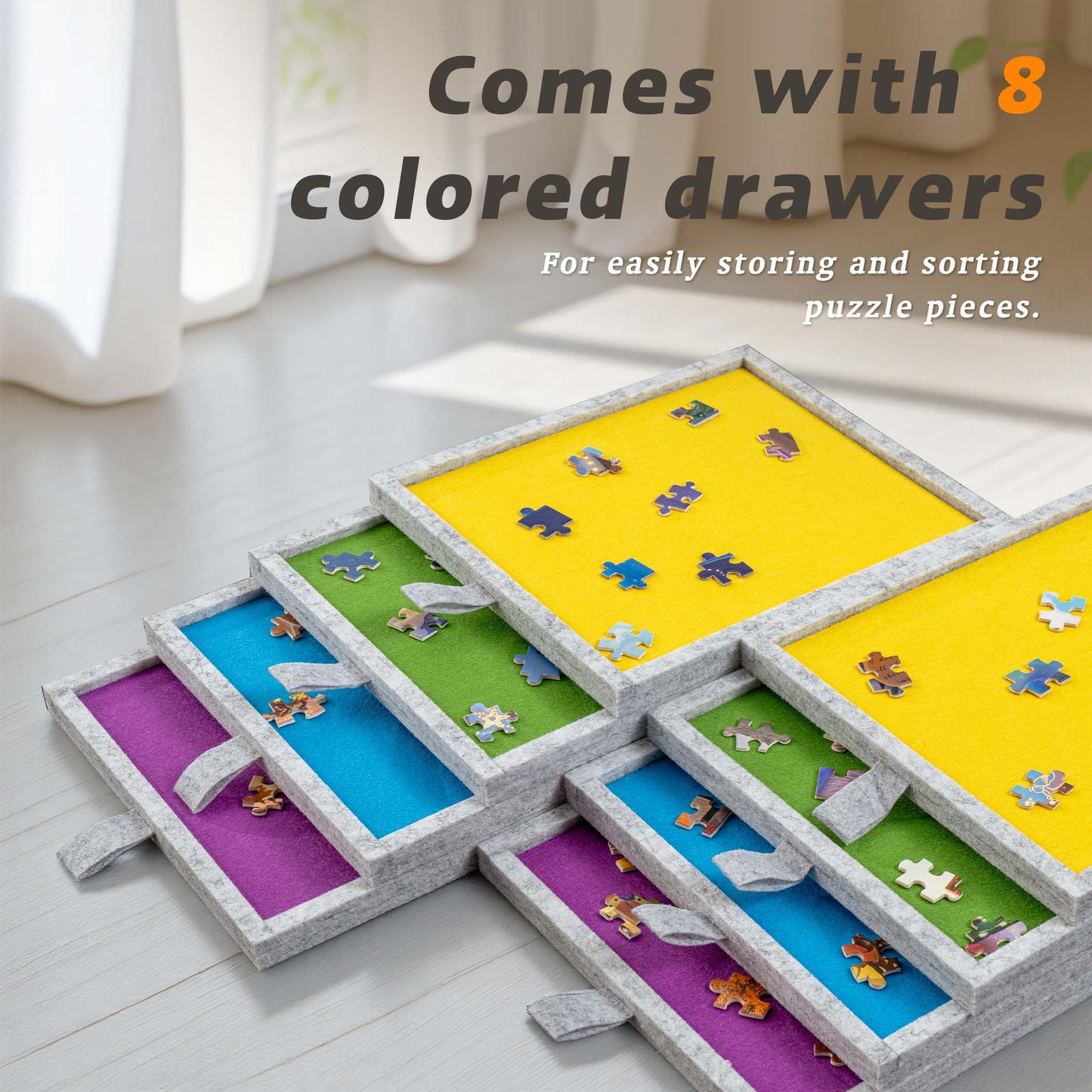 Tektalk 2000-Piece Foldable Puzzle Table with Adjustable Height, Eight Drawers, and Four Lockable Wheels