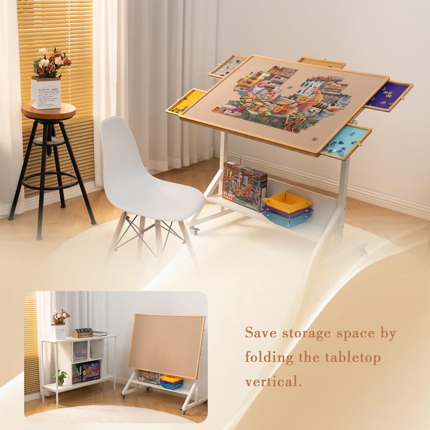 Tektalk Jigsaw Puzzle Table with Angle & Height Adjustment – 1500-Piece Capacity